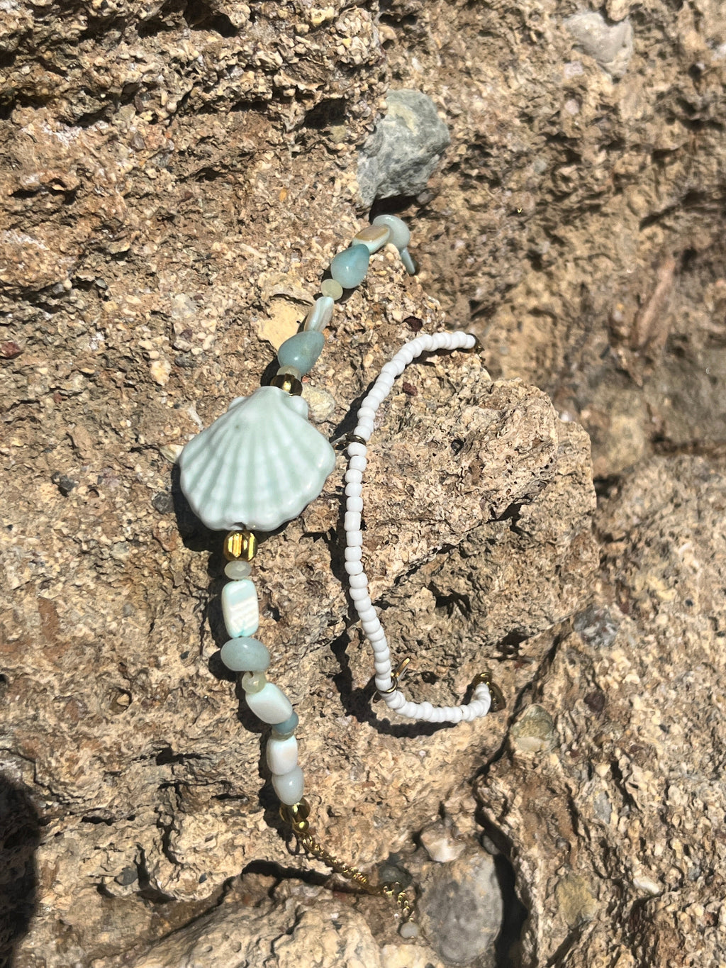 Aventurine Mint Shell Anklet - Sirena Jewelry