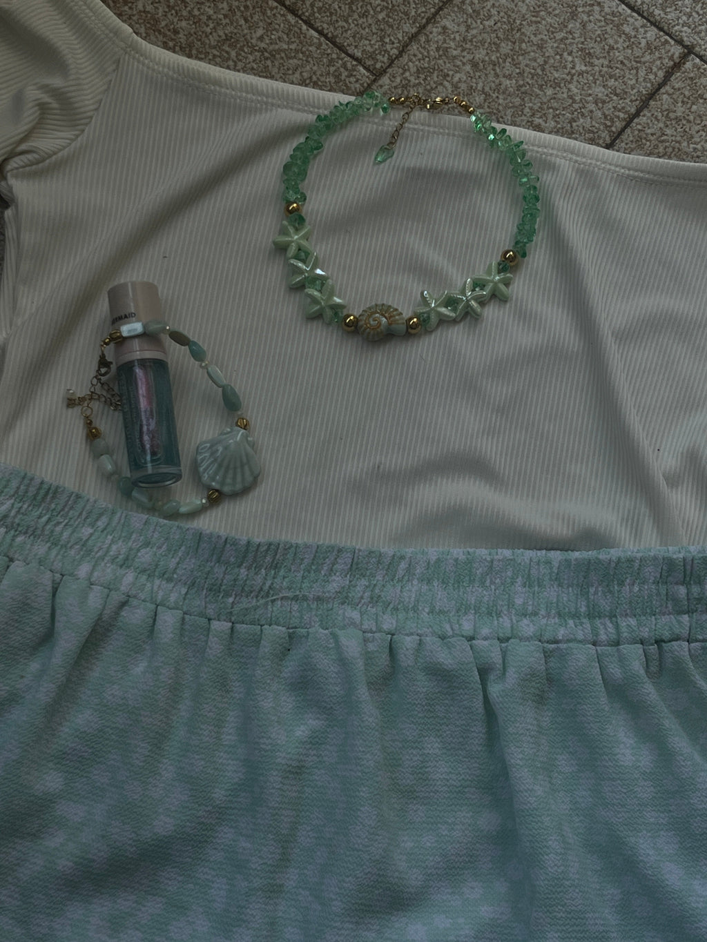 Aventurine Mint Shell Anklet - Sirena Jewelry