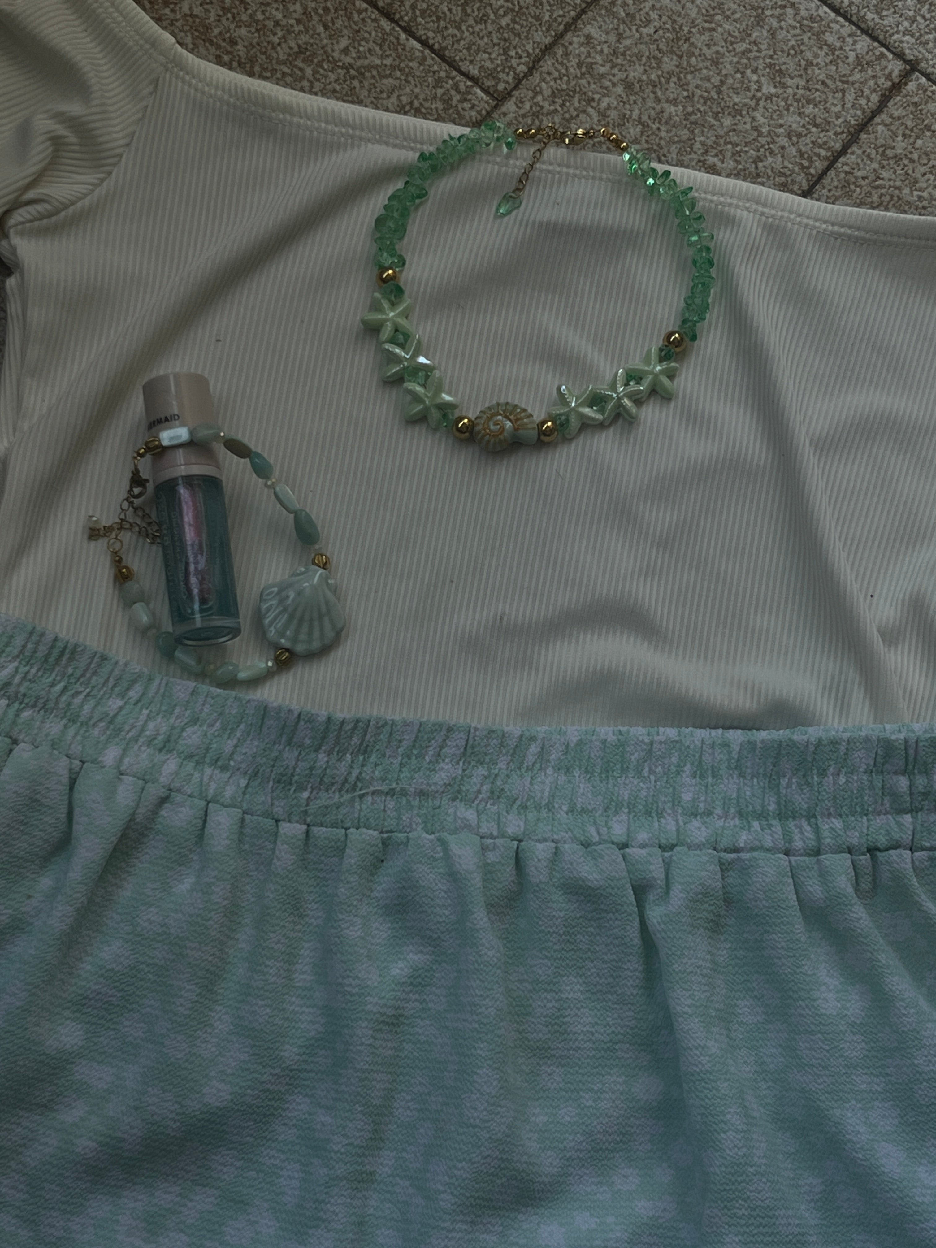 Aventurine Mint Shell Anklet - Sirena Jewelry