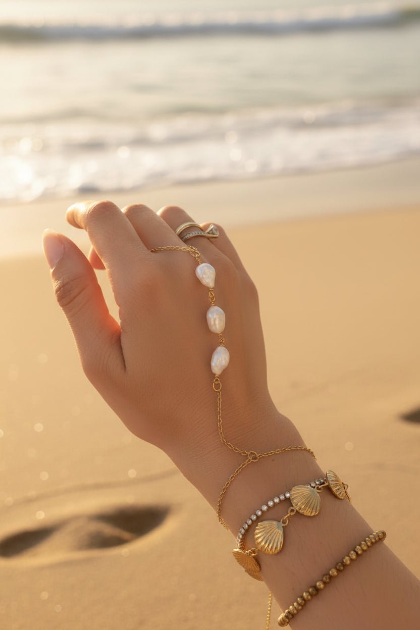 Baroque Pearl Hand Chain Bracelet – Handmade Stainless Steel - Sirena Jewelry