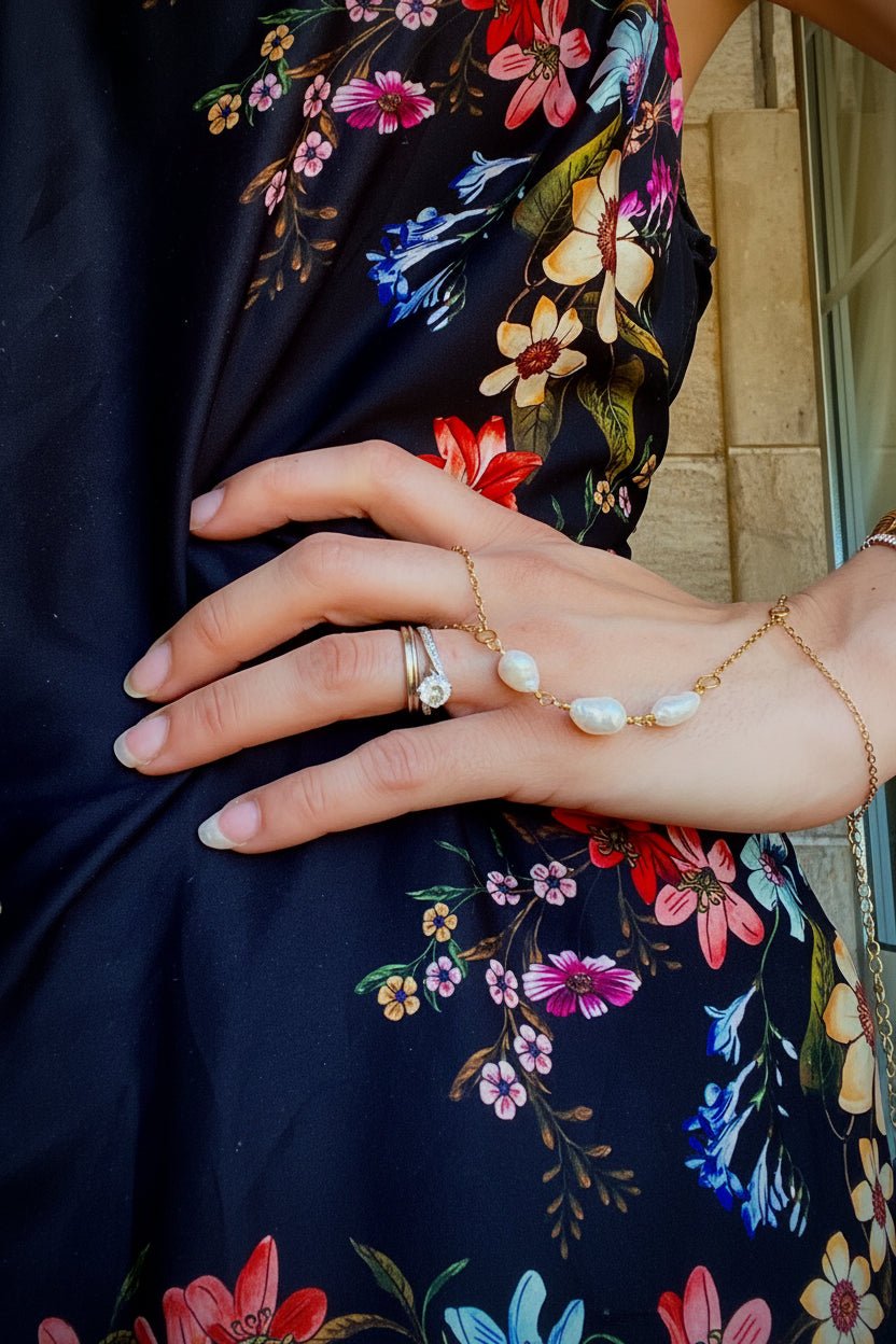 Baroque Pearl Hand Chain Bracelet – Handmade Stainless Steel - Sirena Jewelry