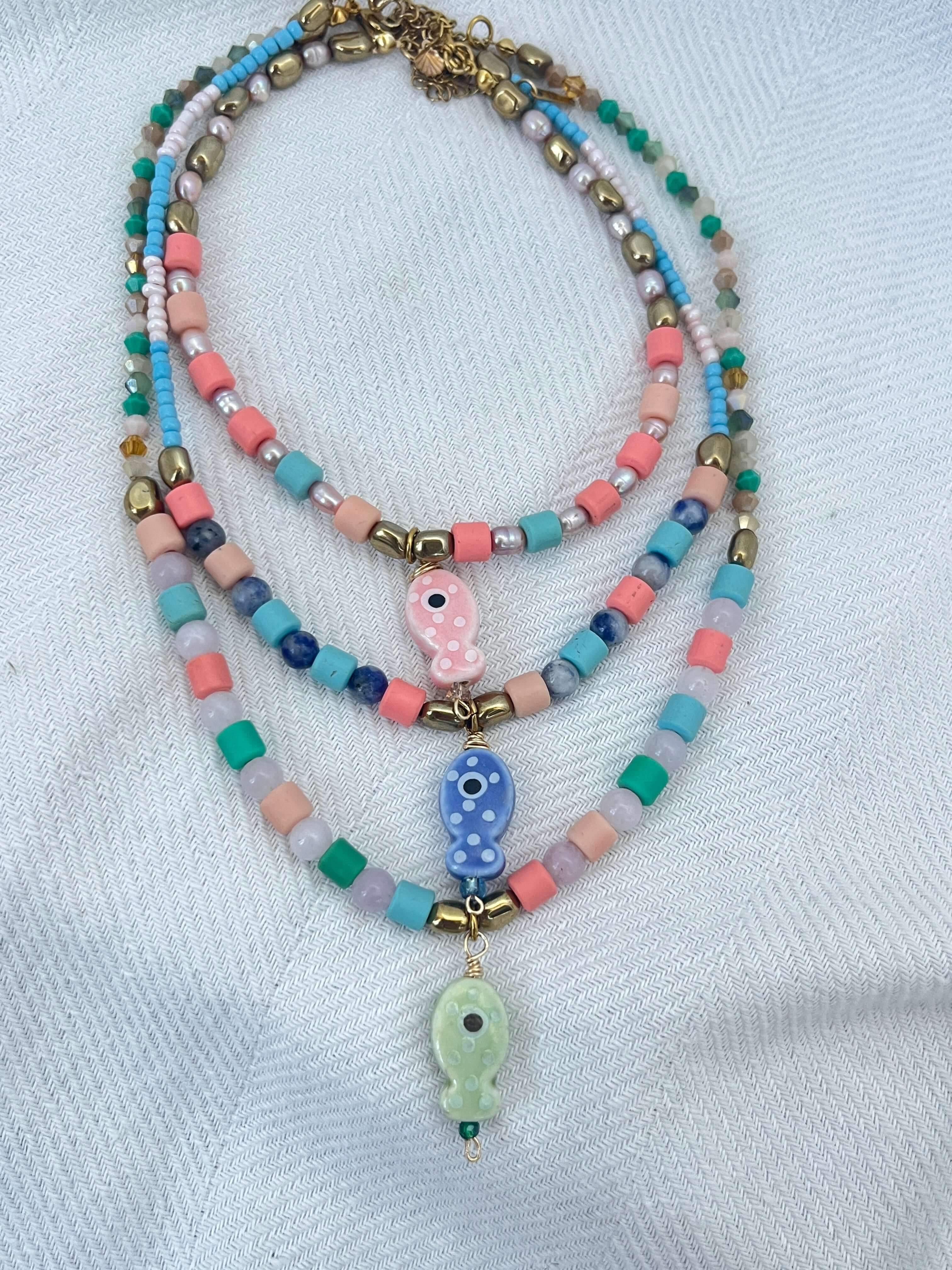 Ceramic Fish Beaded Necklace – Summer Limited Edition(Blue Fish) - Sirena Jewelry