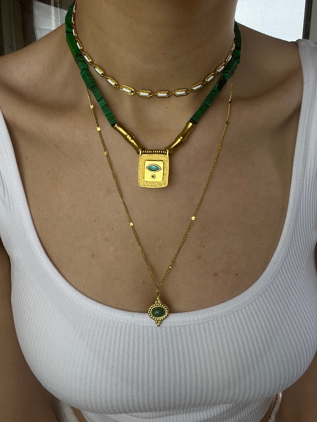 Cleopatra Full Enamel & Malachite Set - Sirena Jewelry