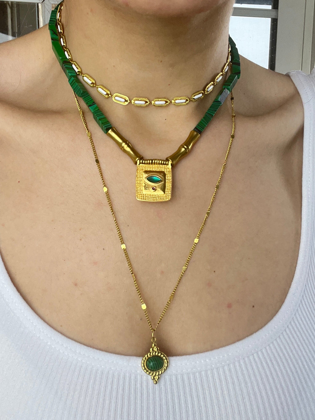 Cleopatra Full Enamel & Malachite Set - Sirena Jewelry
