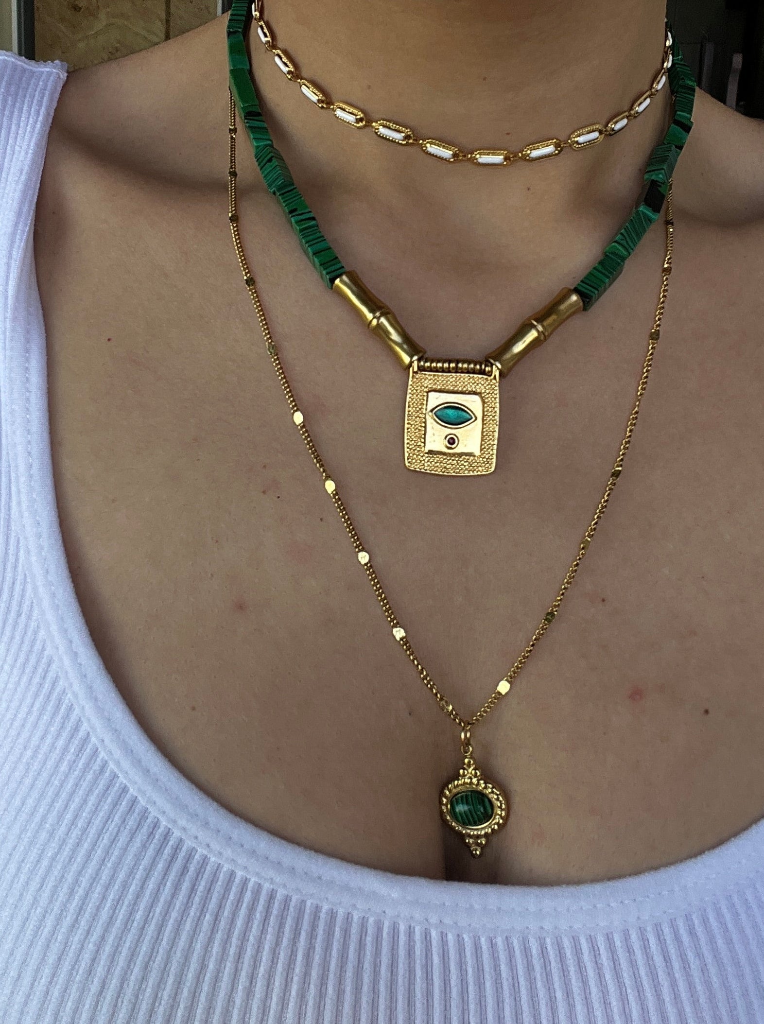 Cleopatra Full Enamel & Malachite Set - Sirena Jewelry