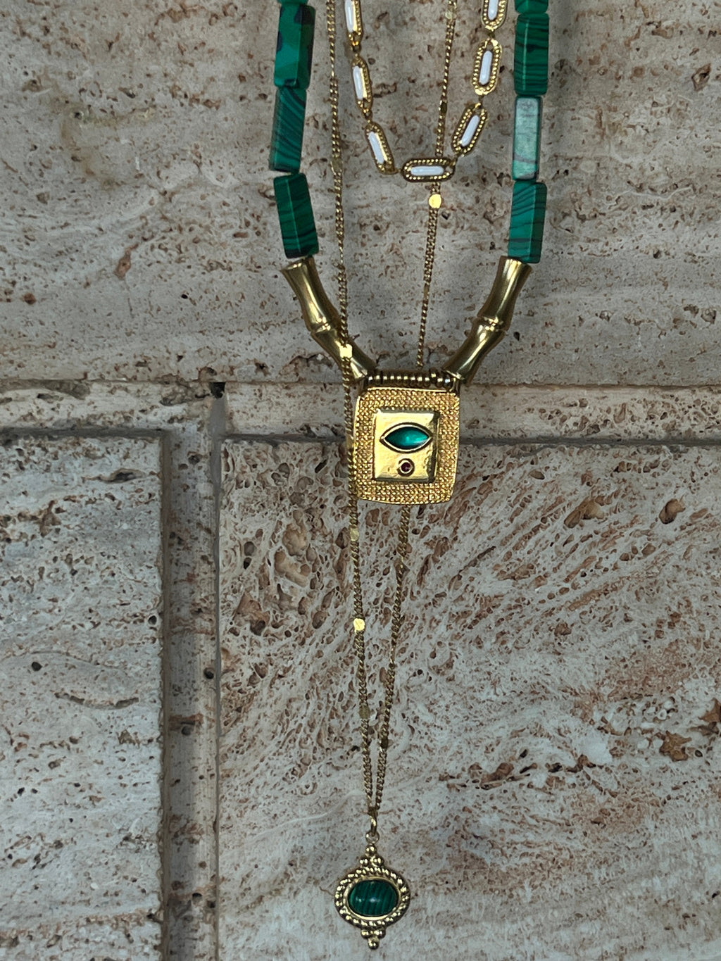 Cleopatra Malachite Statement Necklace - Sirena Jewelry