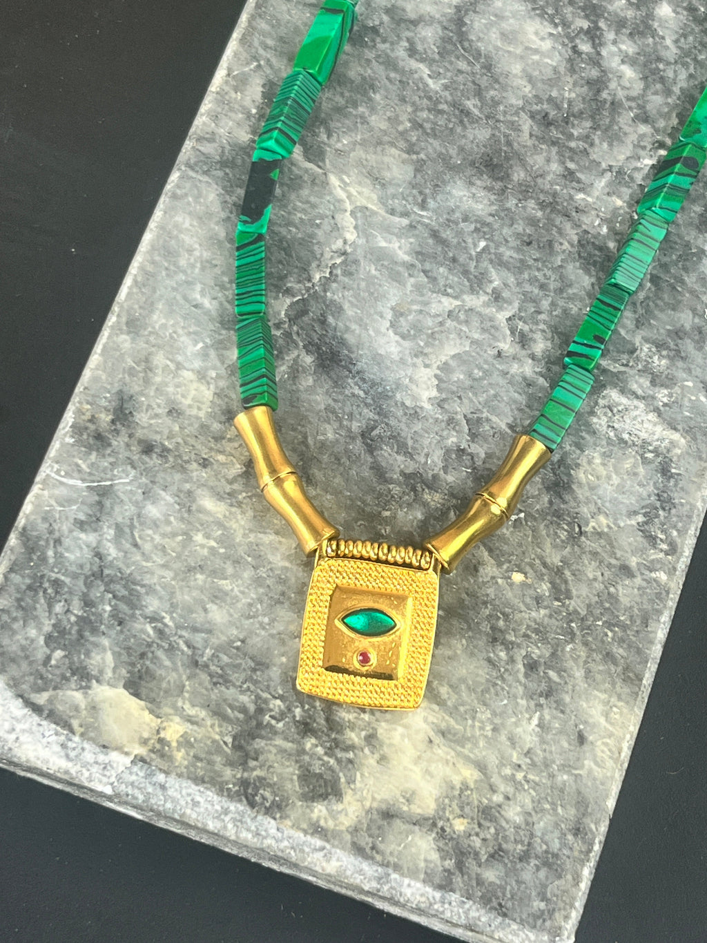 Cleopatra Malachite Statement Necklace - Sirena Jewelry