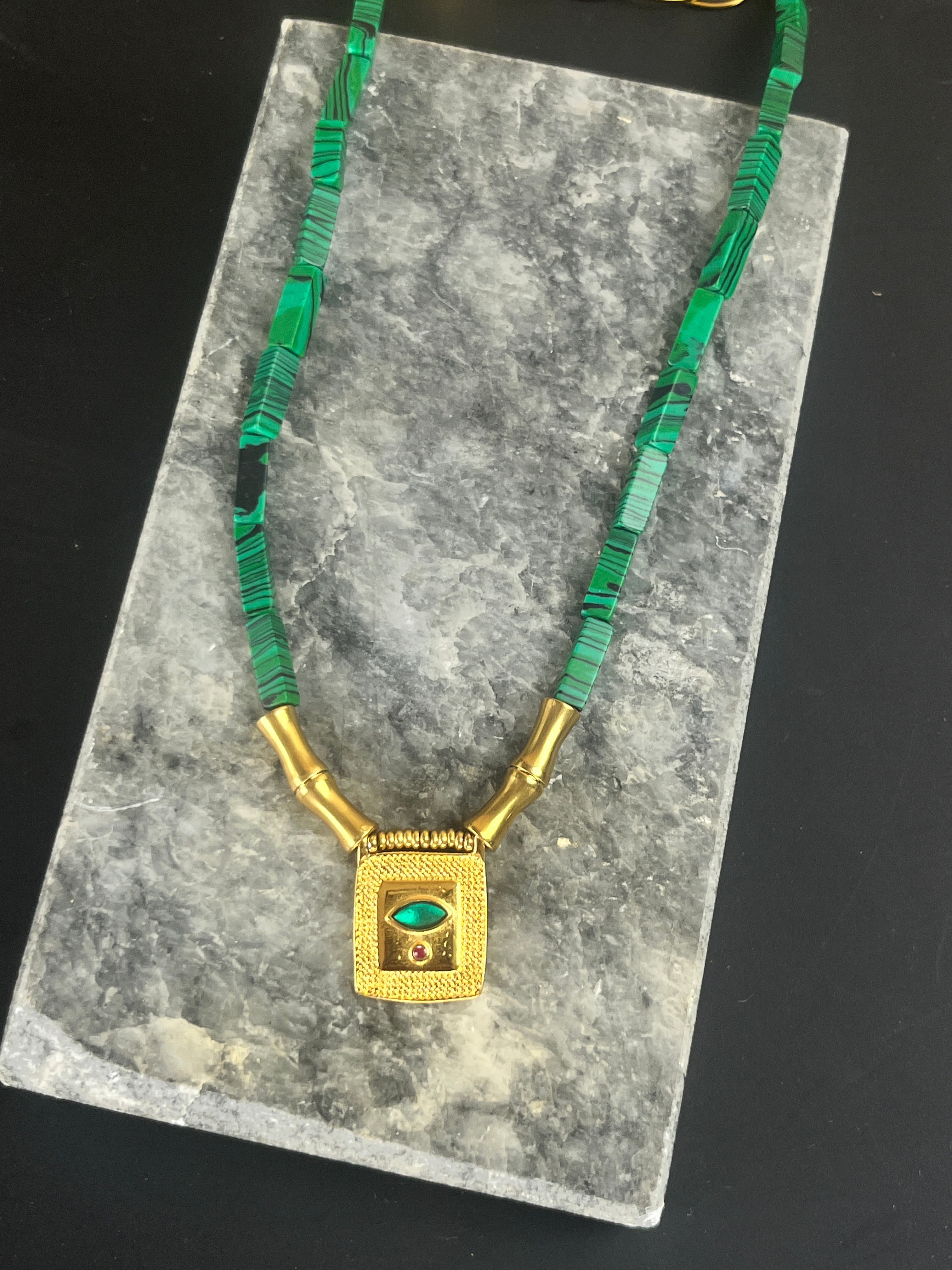 Cleopatra Malachite Statement Necklace - Sirena Jewelry