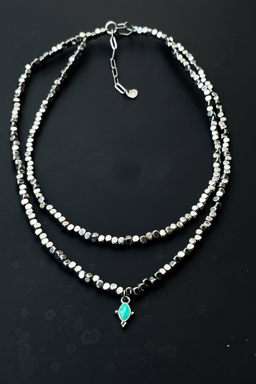 Double Strand Hematite & Mint Drop Necklace - Sirena Jewelry