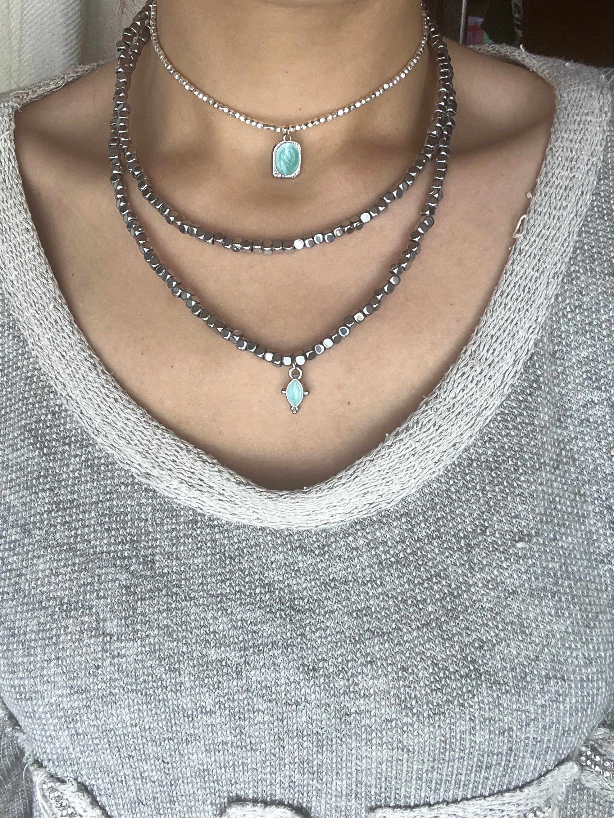 Double Strand Hematite & Mint Drop Necklace - Sirena Jewelry
