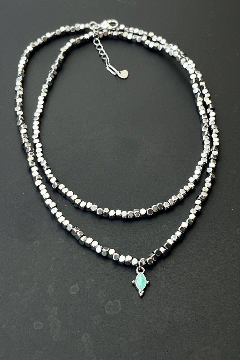 Double Strand Hematite & Mint Drop Necklace - Sirena Jewelry