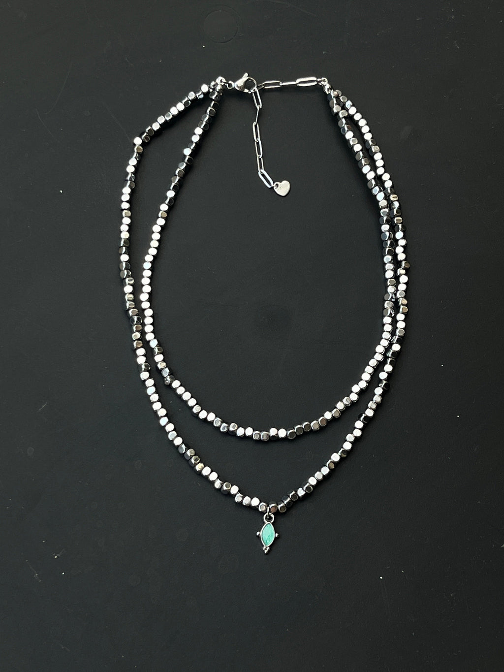 Double Strand Hematite & Mint Drop Necklace - Sirena Jewelry