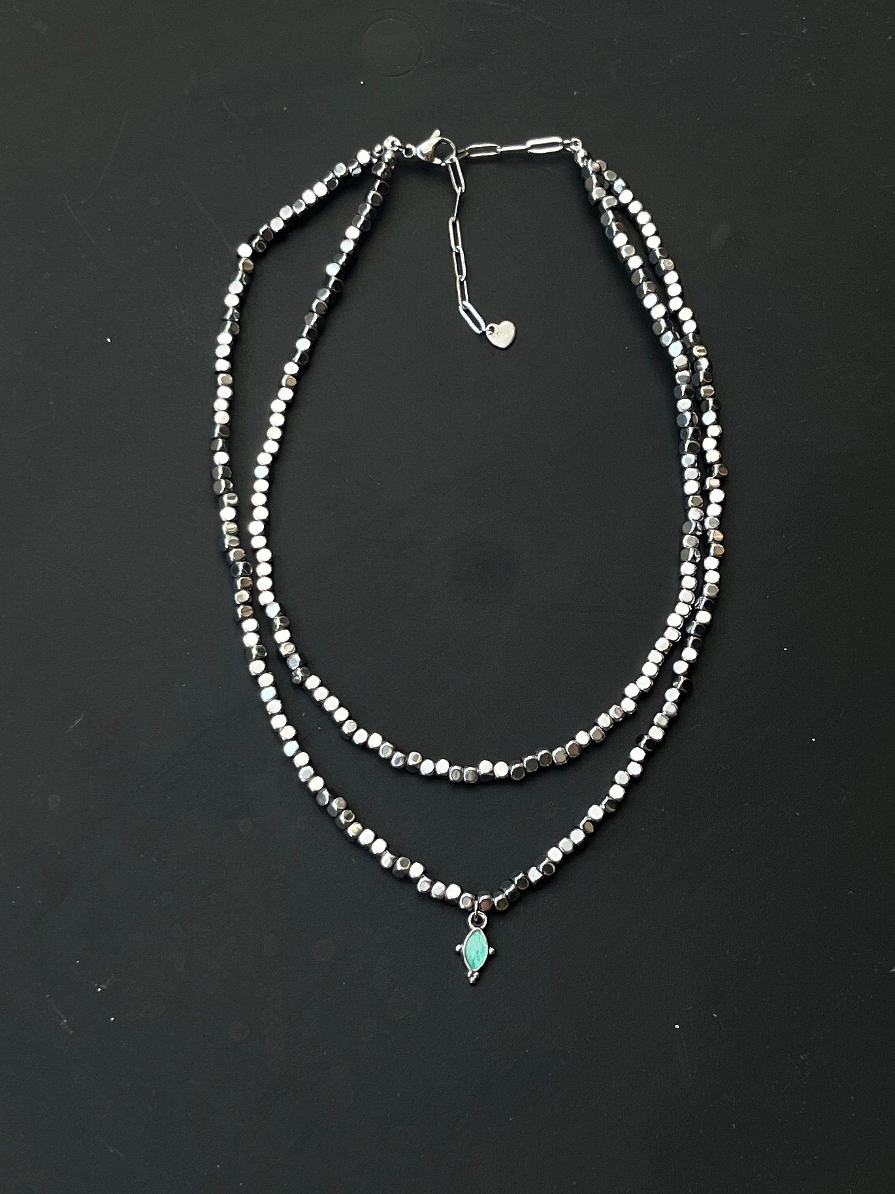 Double Strand Hematite & Mint Drop Necklace - Sirena Jewelry