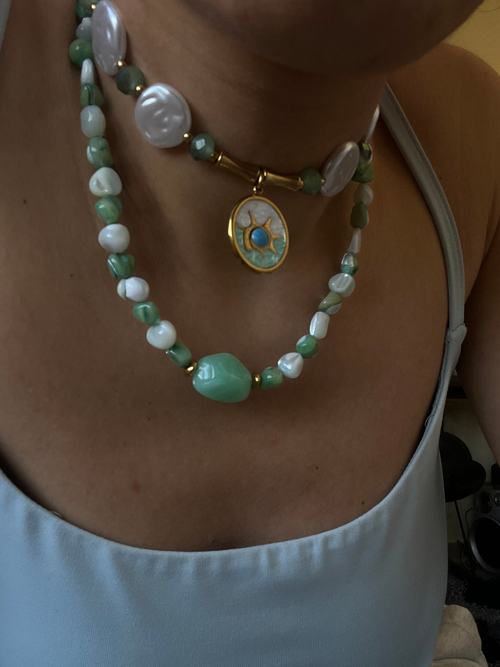 "Emerald Tide" Mother of Pearl Necklace - Sirena Jewelry