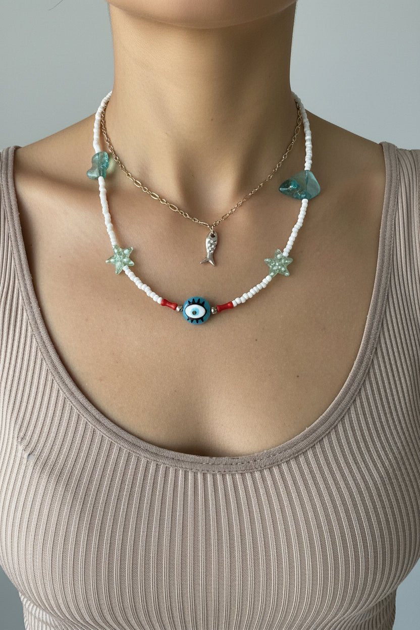 Evil Eye & Fish Charm Layering Set - Sirena Jewelry