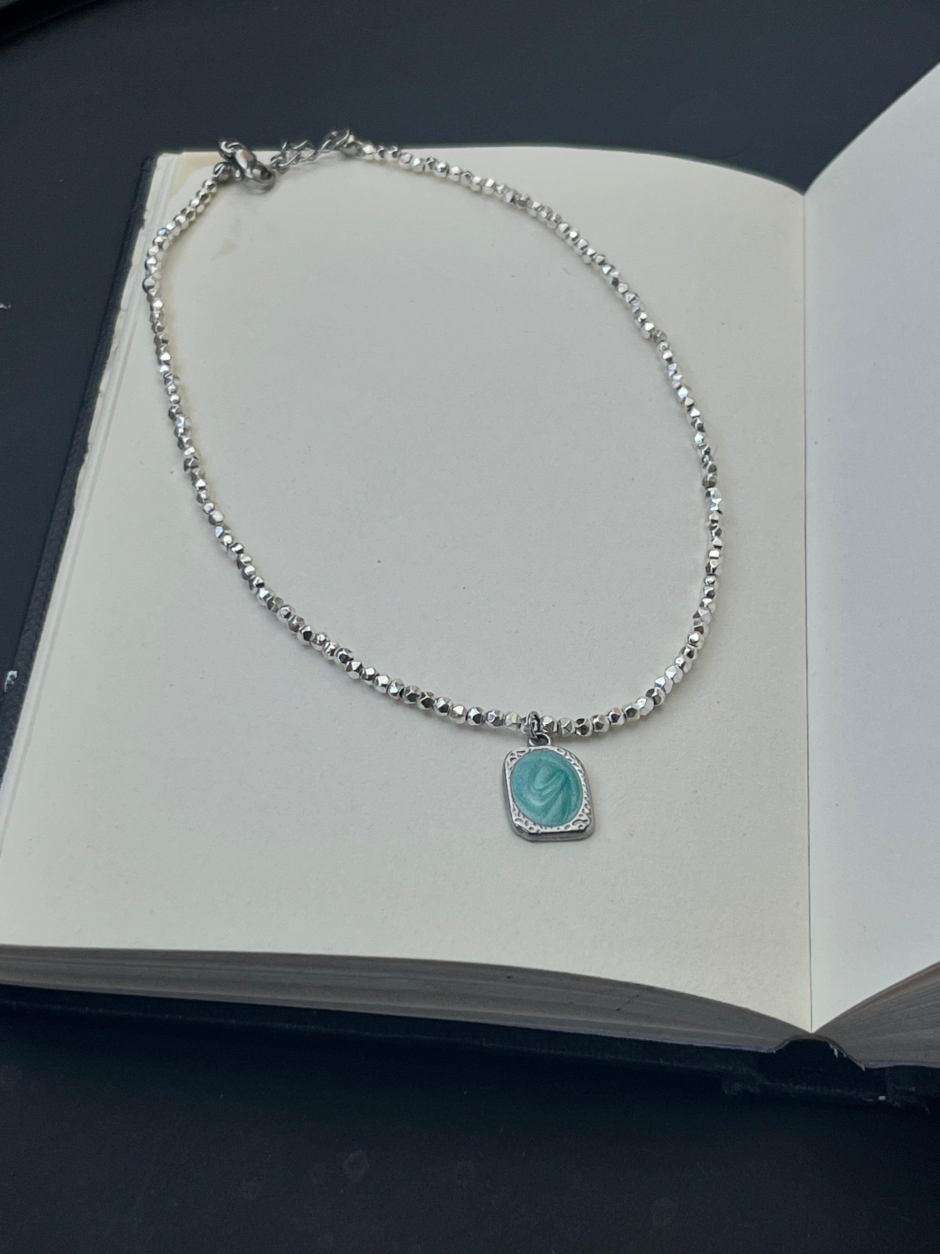 Hematite Cube Choker with Mint Detail - Sirena Jewelry