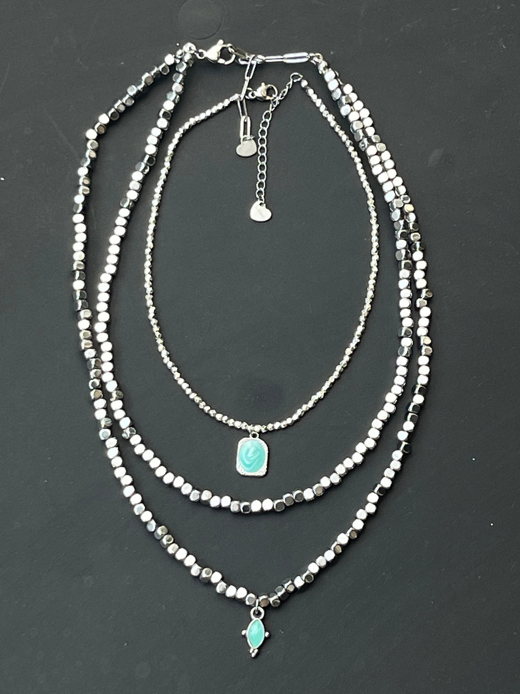 Hematite Cube Choker with Mint Detail - Sirena Jewelry