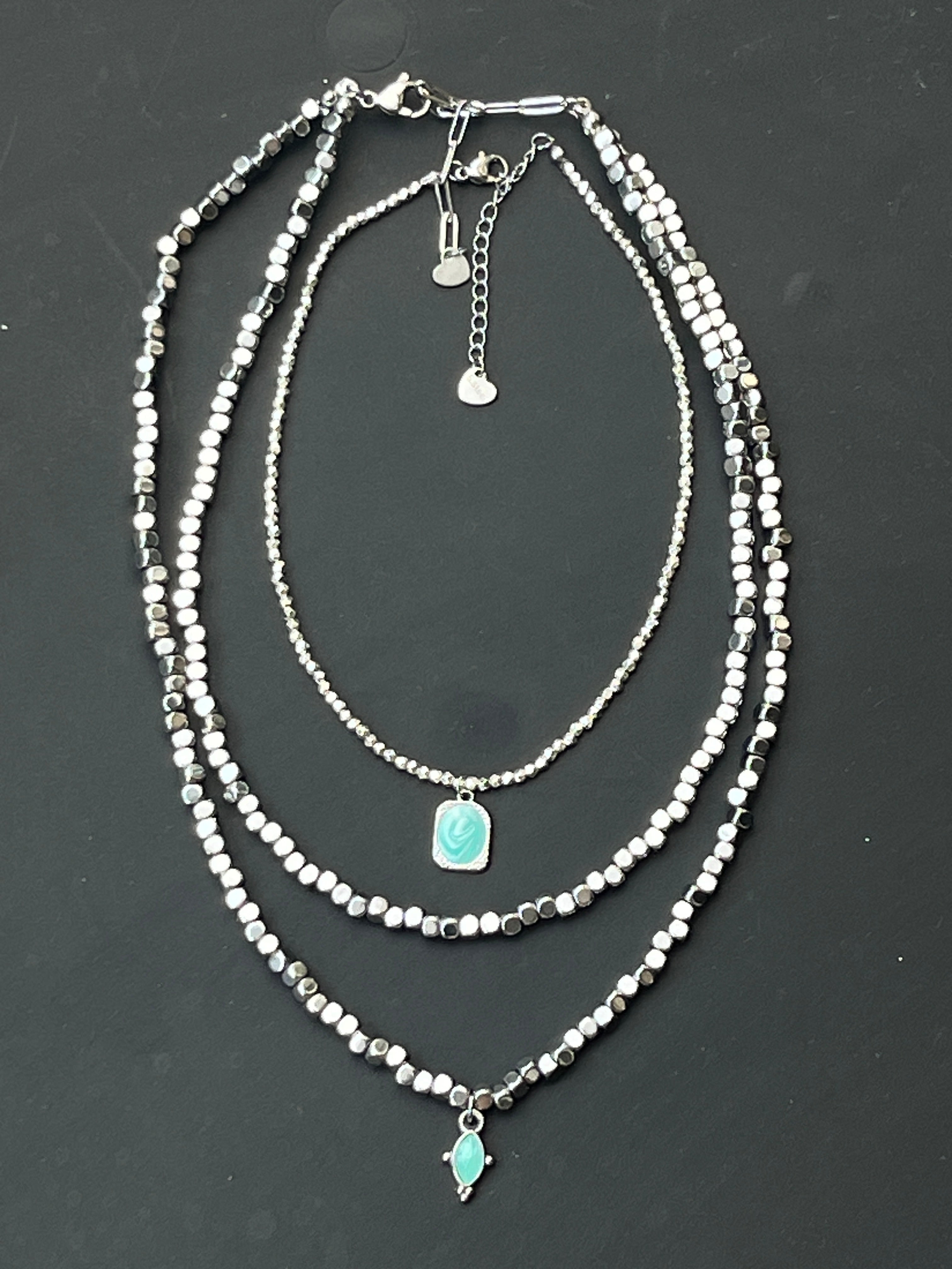 Hematite Cube Choker with Mint Detail - Sirena Jewelry