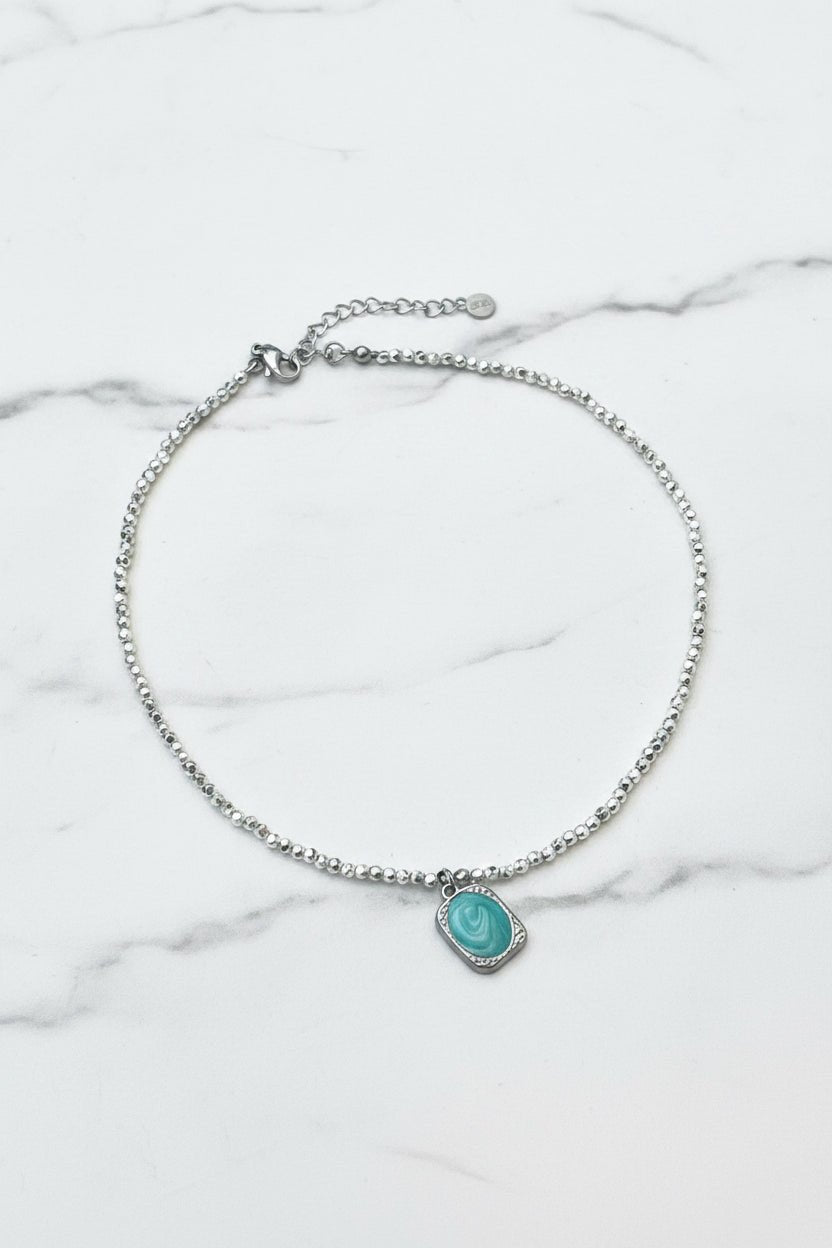 Hematite Cube Choker with Mint Detail - Sirena Jewelry