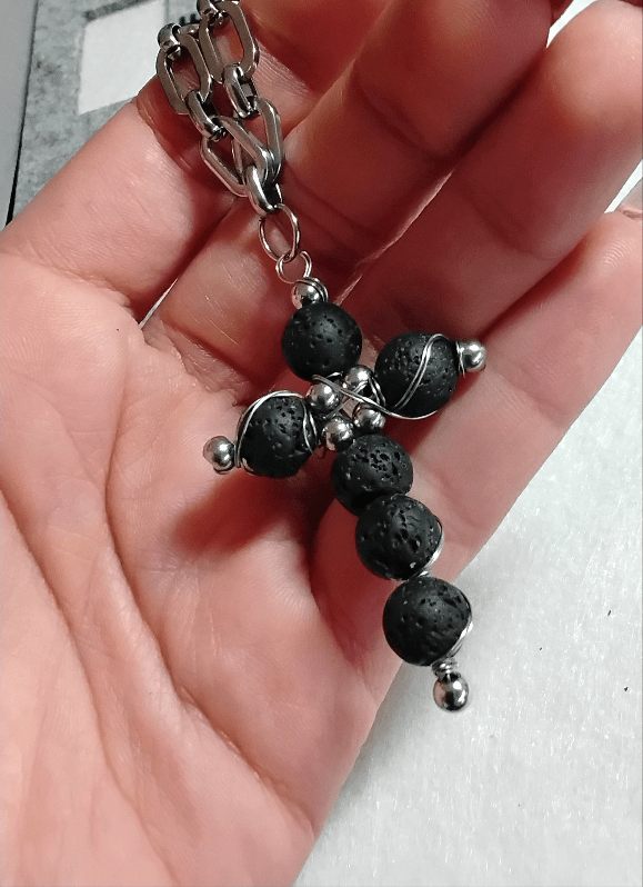 Lava Stone Hand - Wrapped Cross - Sirena Jewelry