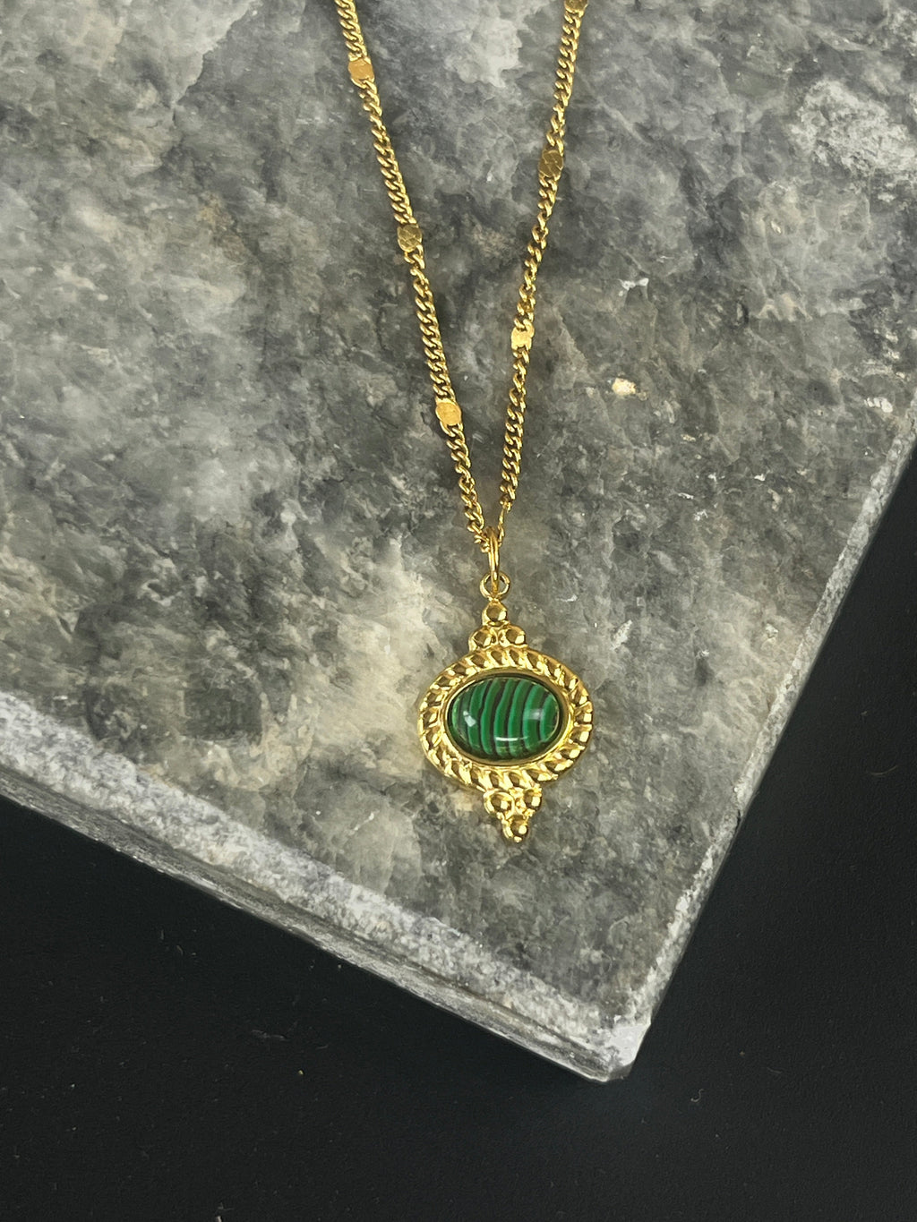 Malachite & Stainless Steel Pendant - Sirena Jewelry