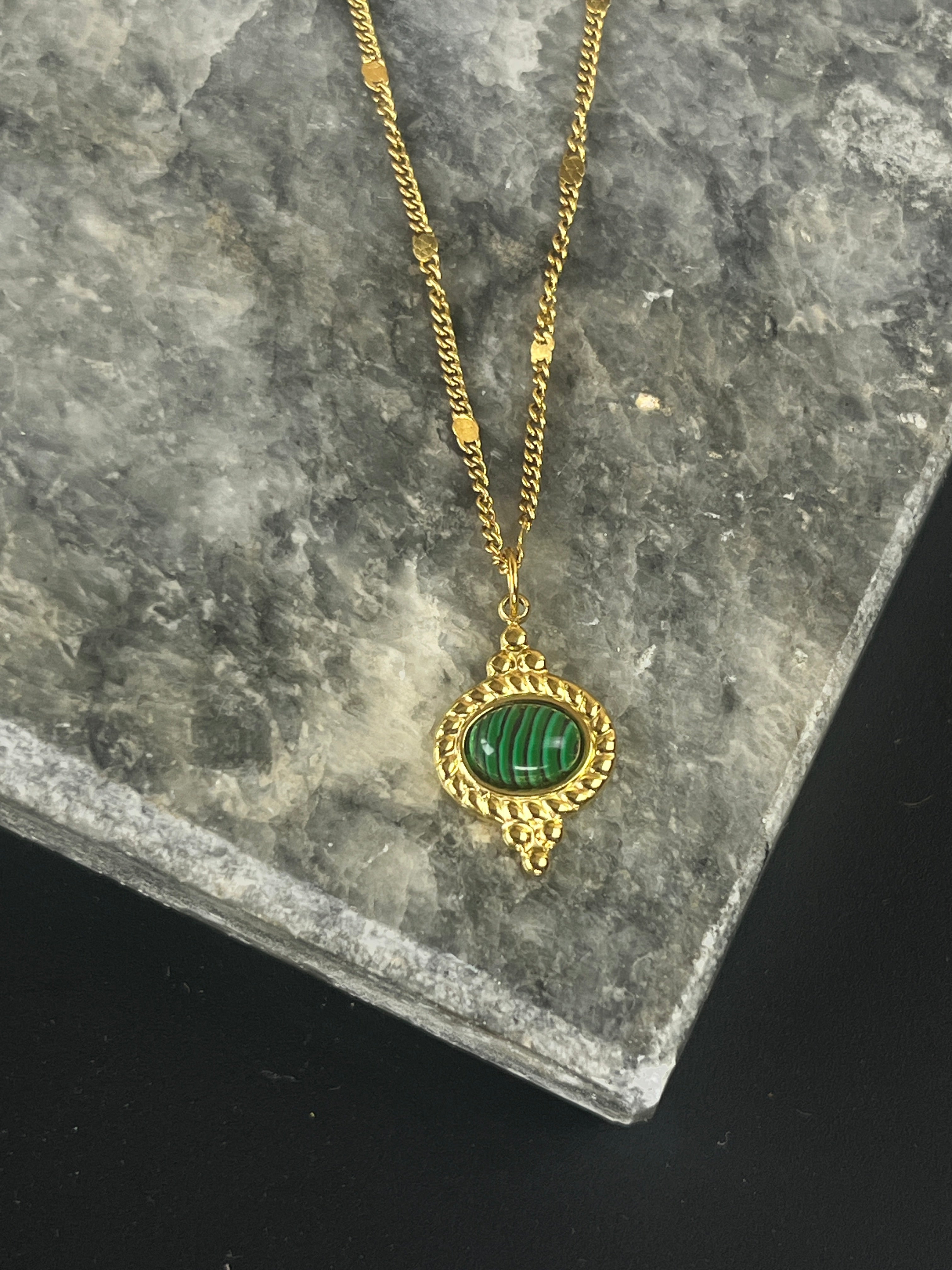 Malachite & Stainless Steel Pendant - Sirena Jewelry