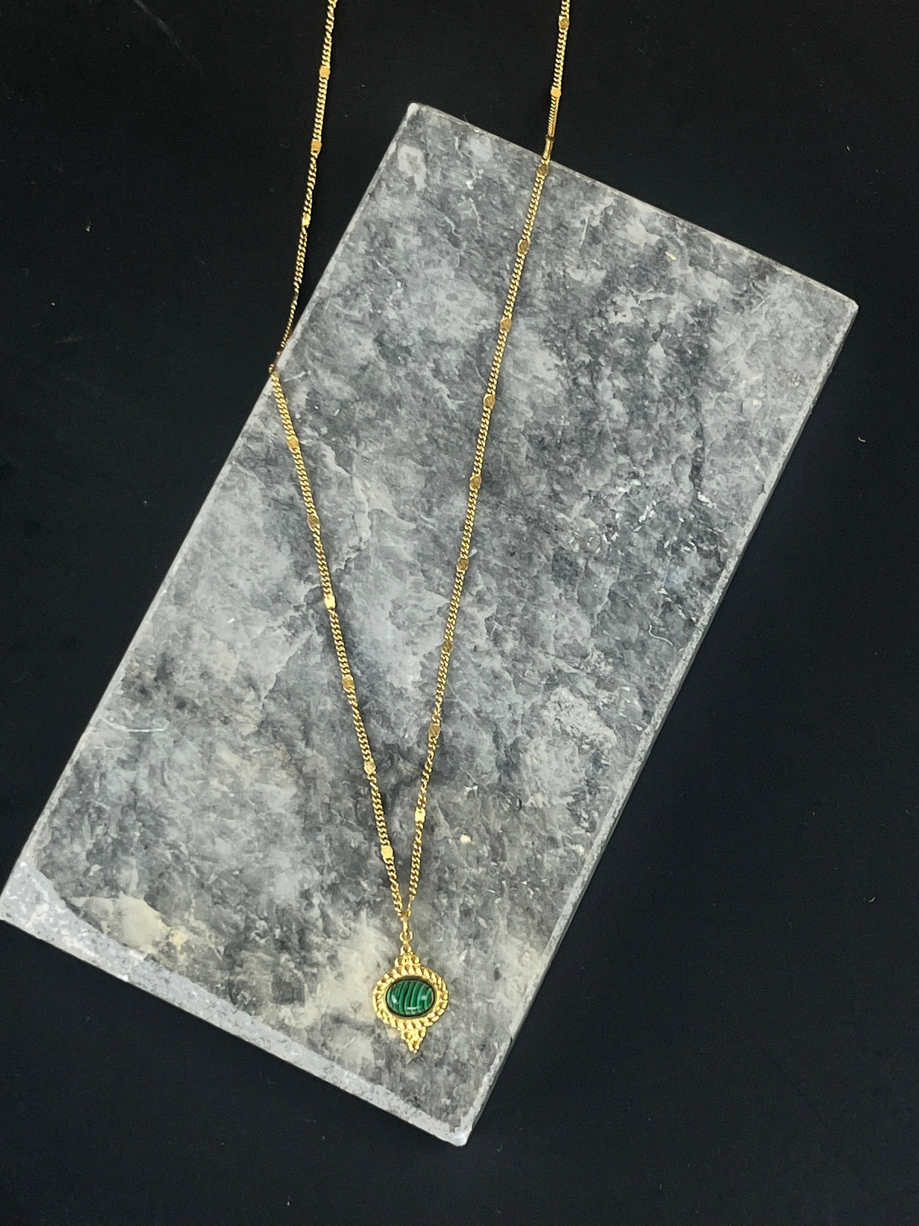 Malachite & Stainless Steel Pendant - Sirena Jewelry