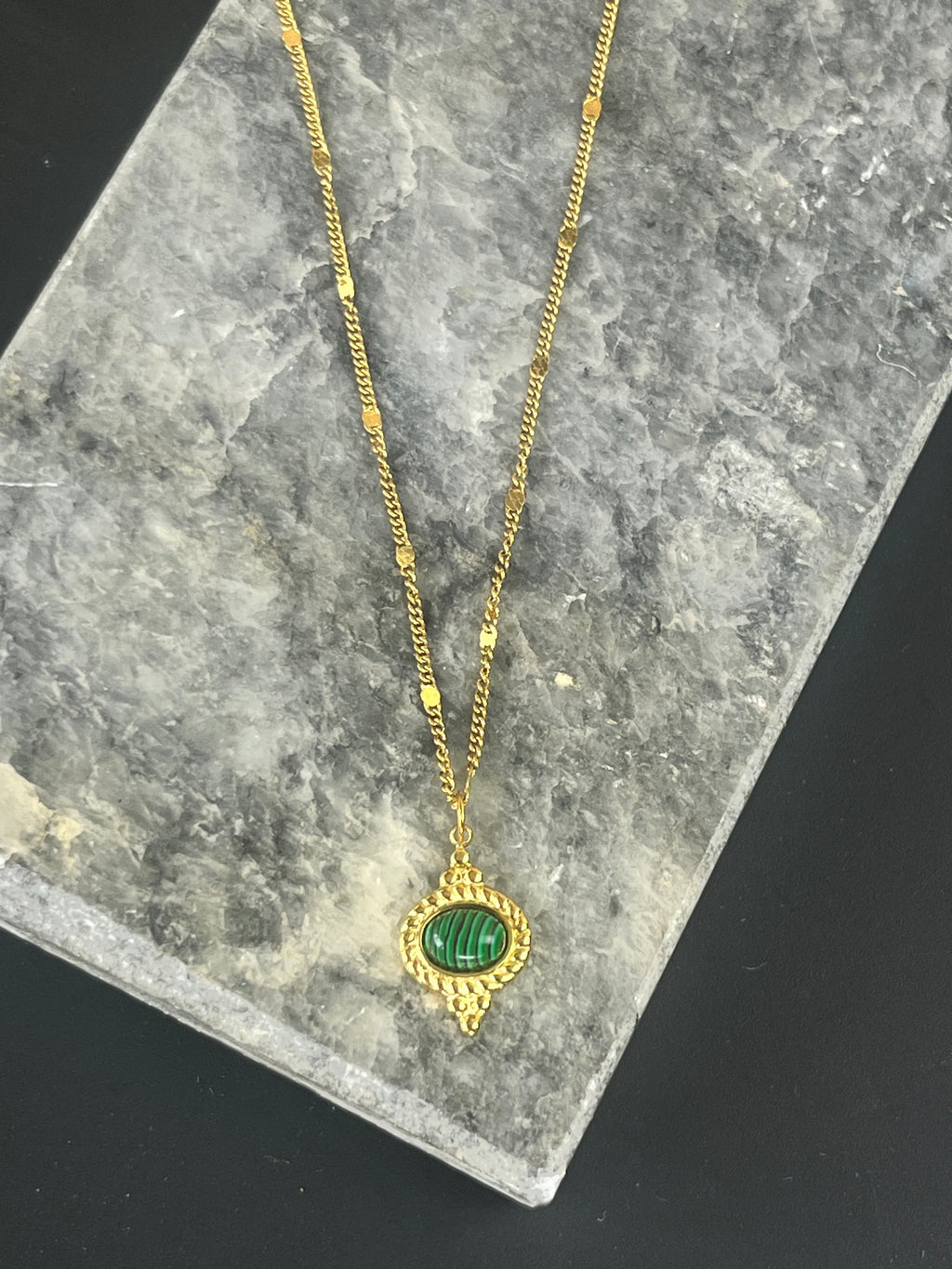 Malachite & Stainless Steel Pendant - Sirena Jewelry