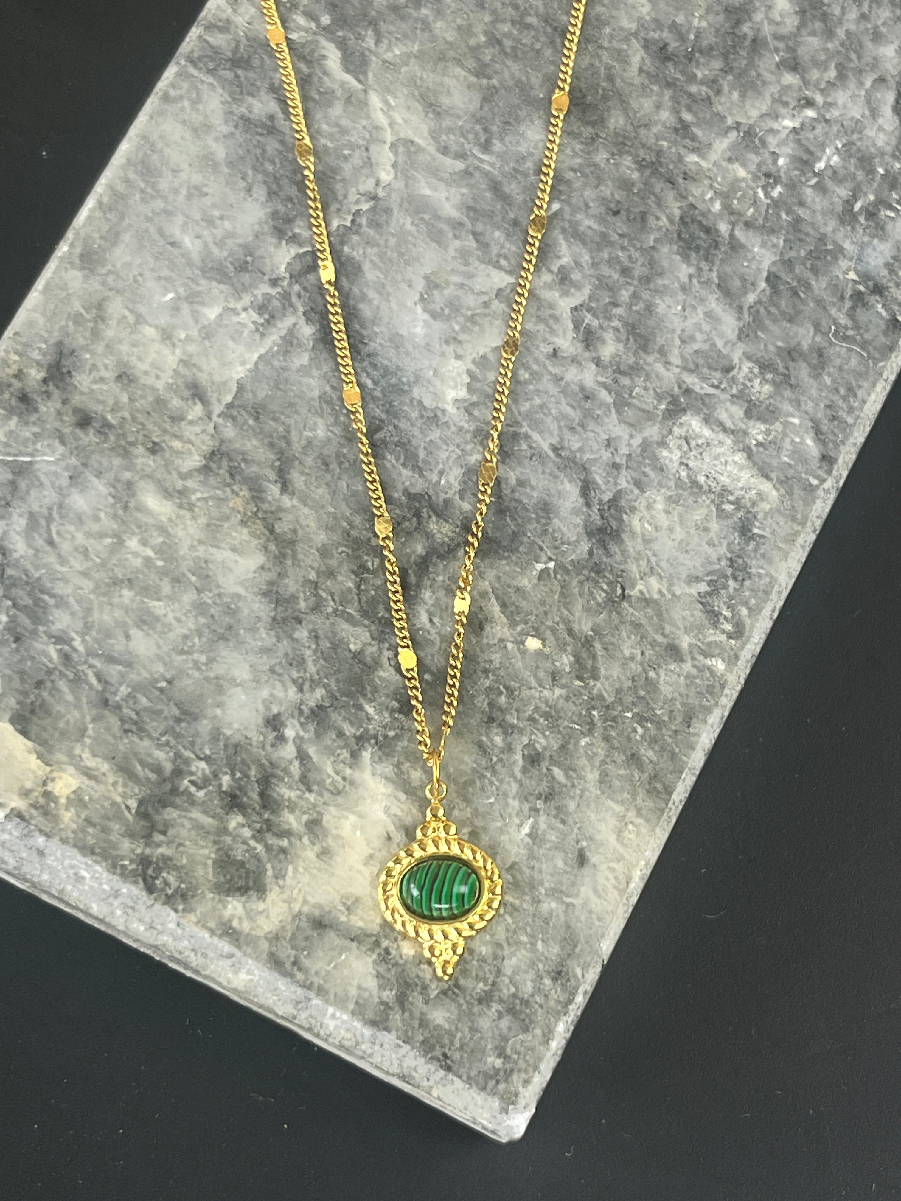 Malachite & Stainless Steel Pendant - Sirena Jewelry