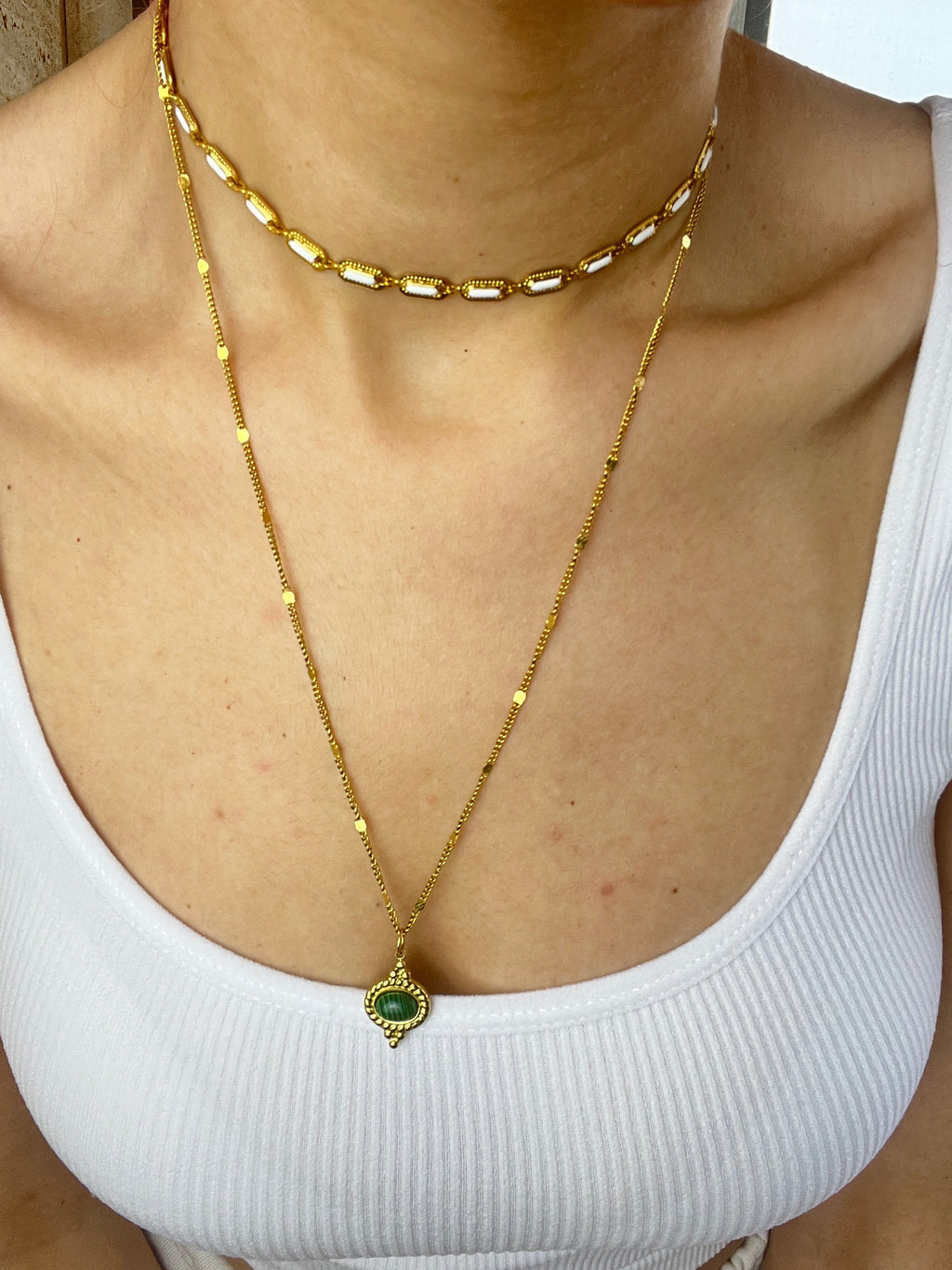 Malachite & Stainless Steel Pendant - Sirena Jewelry