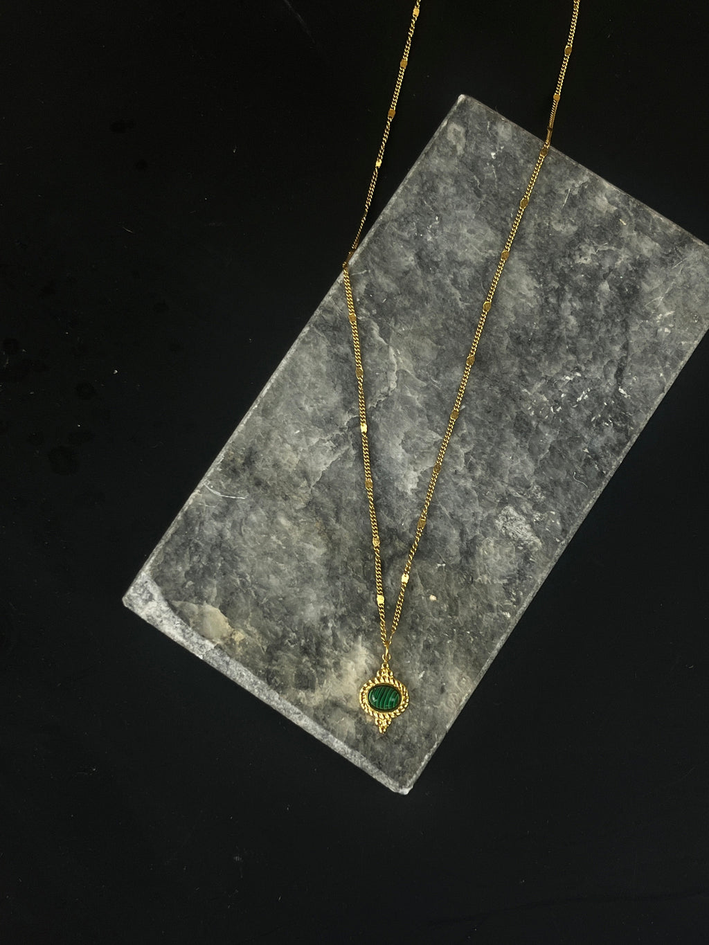 Malachite & Stainless Steel Pendant - Sirena Jewelry