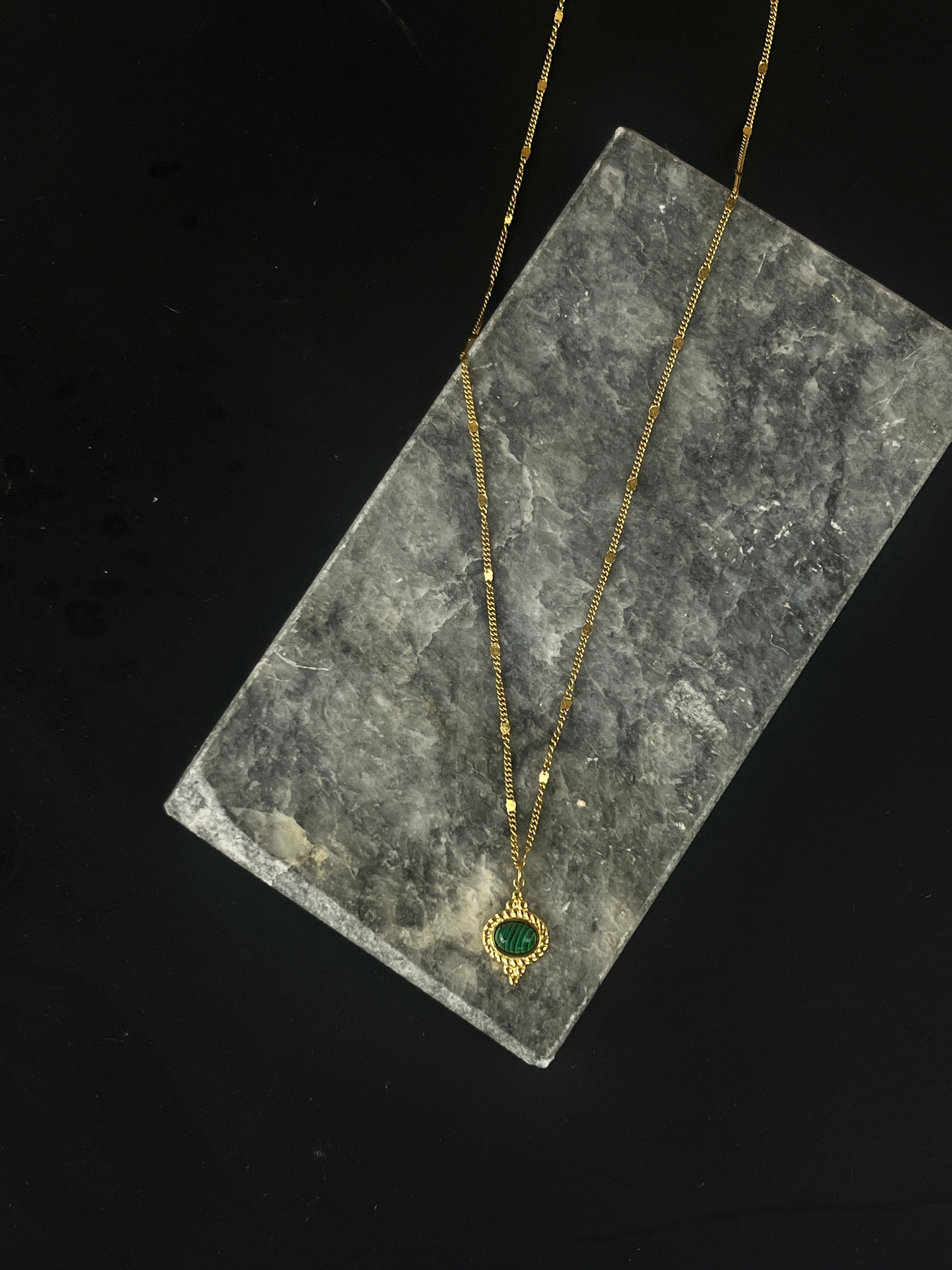 Malachite & Stainless Steel Pendant - Sirena Jewelry