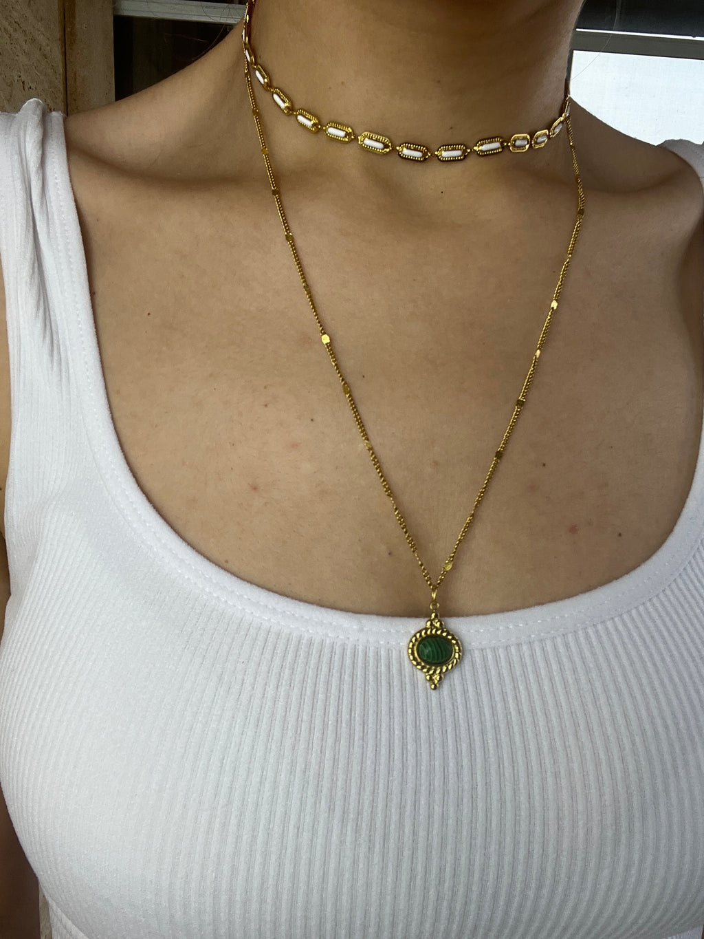Malachite & Stainless Steel Pendant - Sirena Jewelry