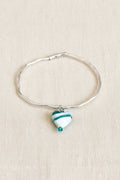 Ocean Heart Cuff / Silver Bangle with Seahorse Heart Charm - Sirena Jewelry