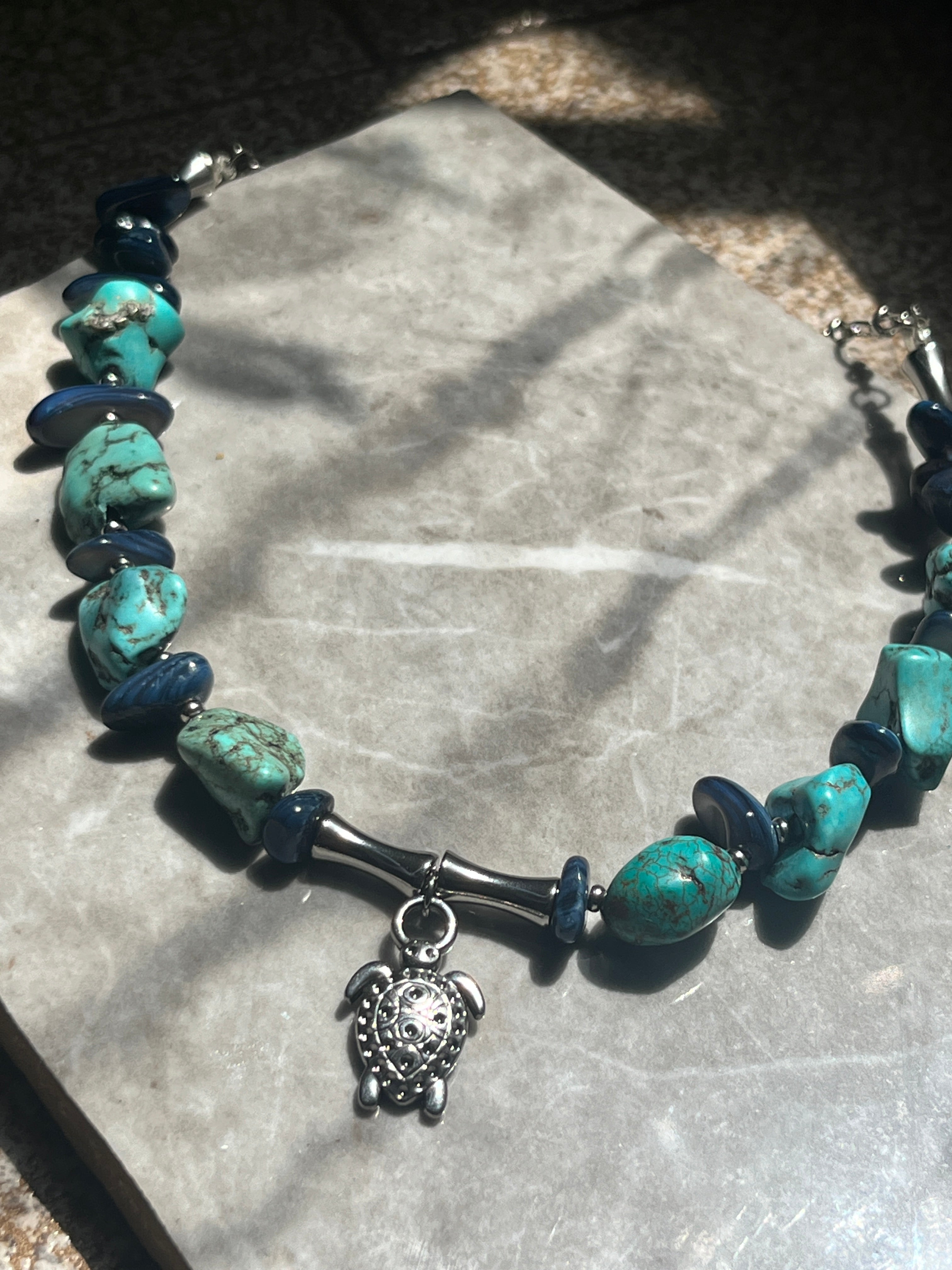 Sea Turtle Turquoise Necklace – Handmade with Natural Stones - Sirena Jewelry