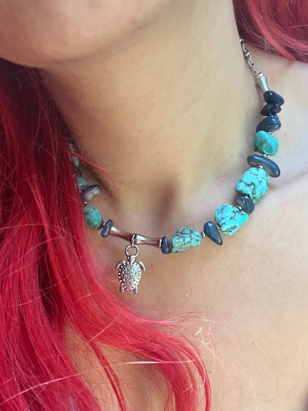 Sea Turtle Turquoise Necklace – Handmade with Natural Stones - Sirena Jewelry