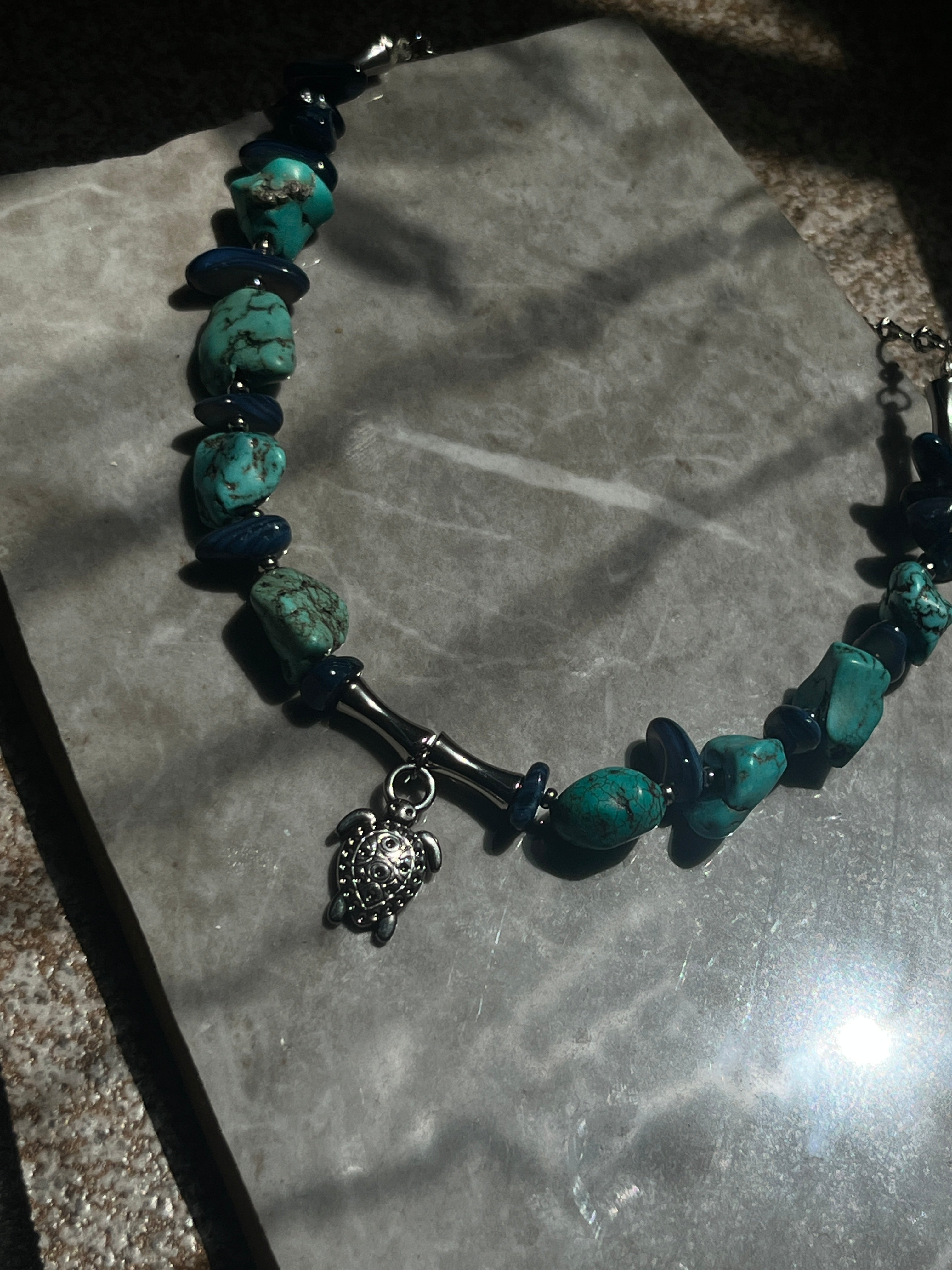 Sea Turtle Turquoise Necklace – Handmade with Natural Stones - Sirena Jewelry