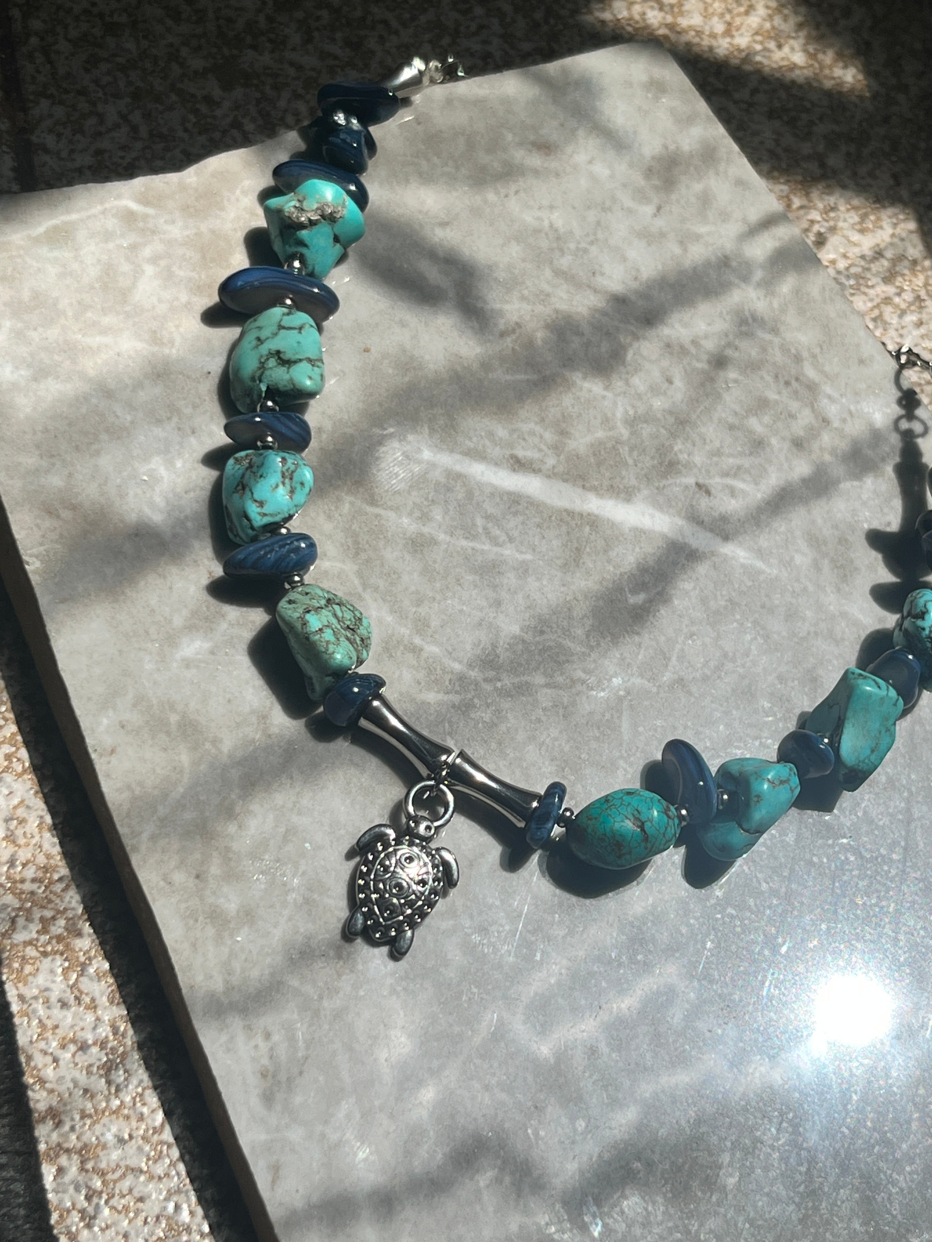Sea Turtle Turquoise Necklace – Handmade with Natural Stones - Sirena Jewelry