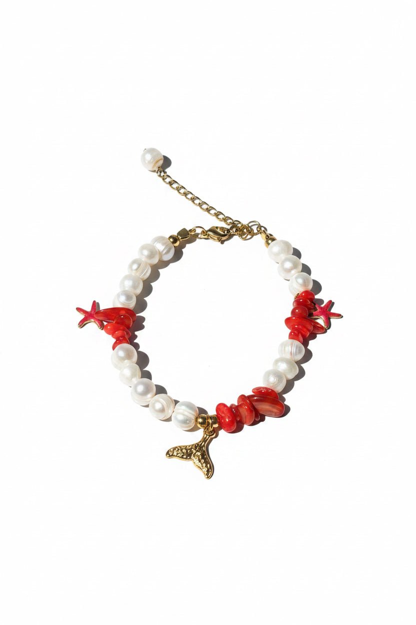 "Sirena Coral" Anklet | Βραχιόλι Ποδιού με Μαργαριτάρια & Κοραλί - Sirena Jewelry