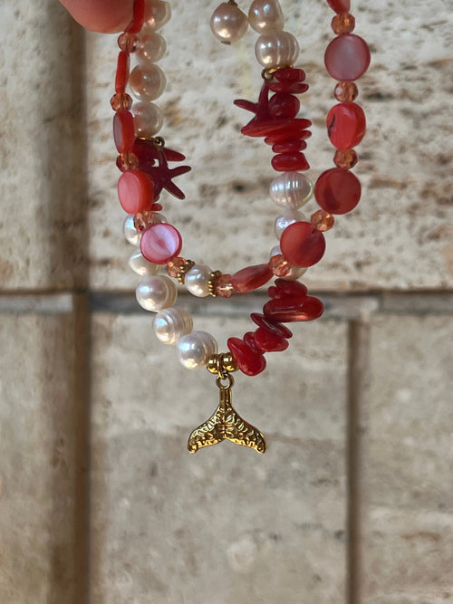 "Sirena Coral" Anklet | Βραχιόλι Ποδιού με Μαργαριτάρια & Κοραλί - Sirena Jewelry