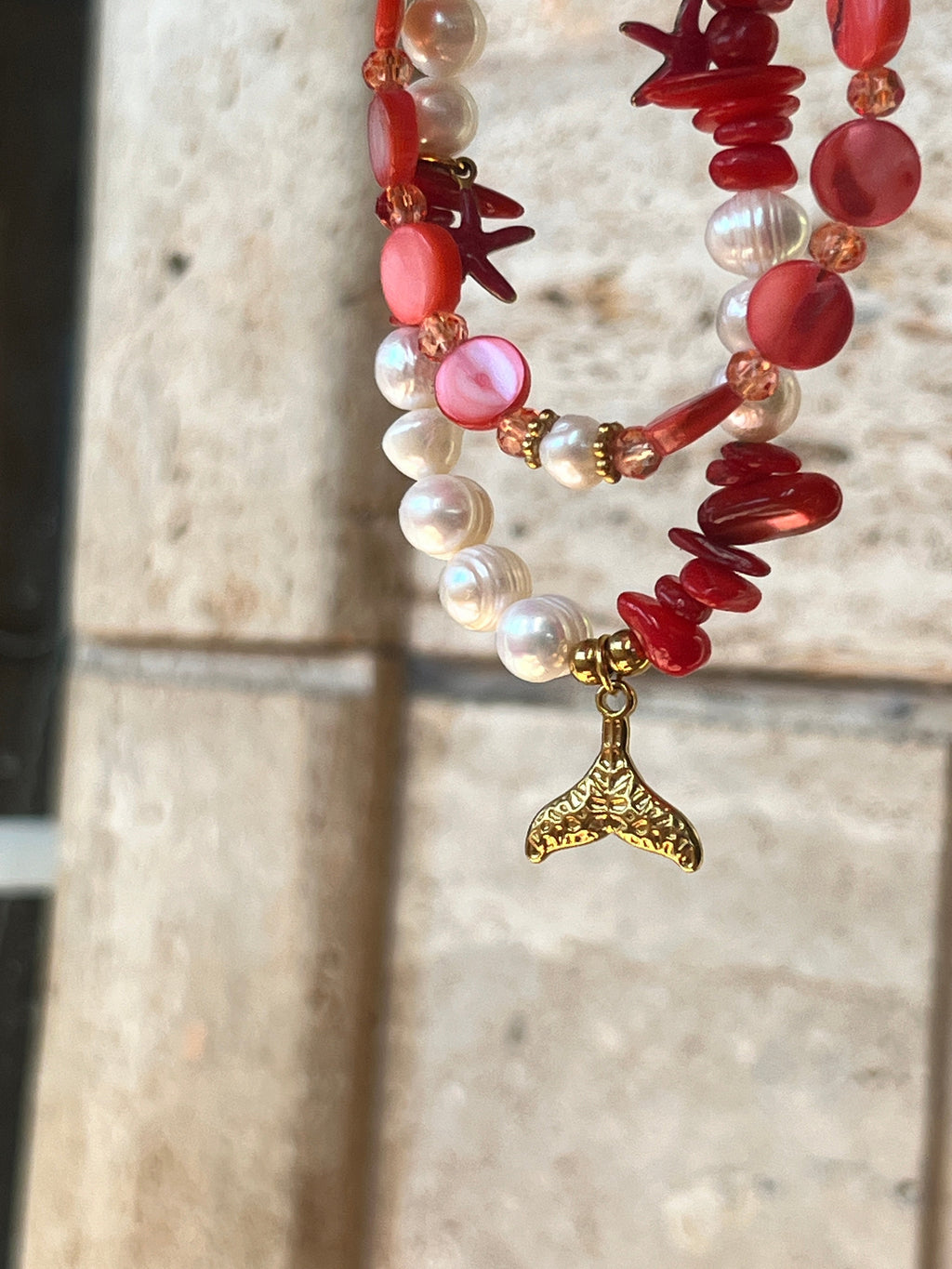 "Sirena Coral" Anklet | Βραχιόλι Ποδιού με Μαργαριτάρια & Κοραλί - Sirena Jewelry