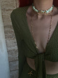 Sirena Mint Green Choker – Χειροποίητο Κολιέ με Κρυστάλλους & Κοχύλι - Sirena Jewelry