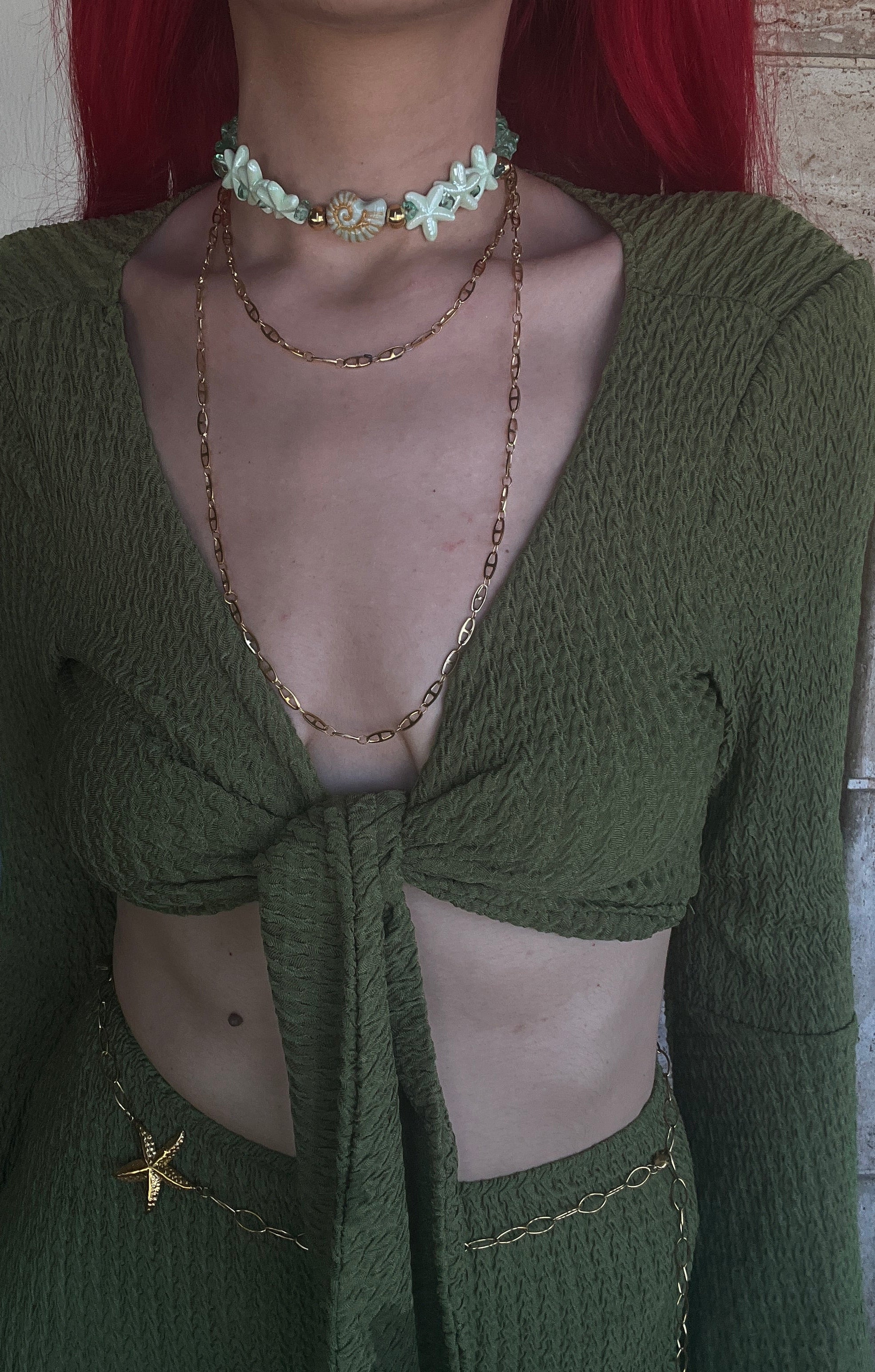 Sirena Mint Green Choker – Χειροποίητο Κολιέ με Κρυστάλλους & Κοχύλι - Sirena Jewelry