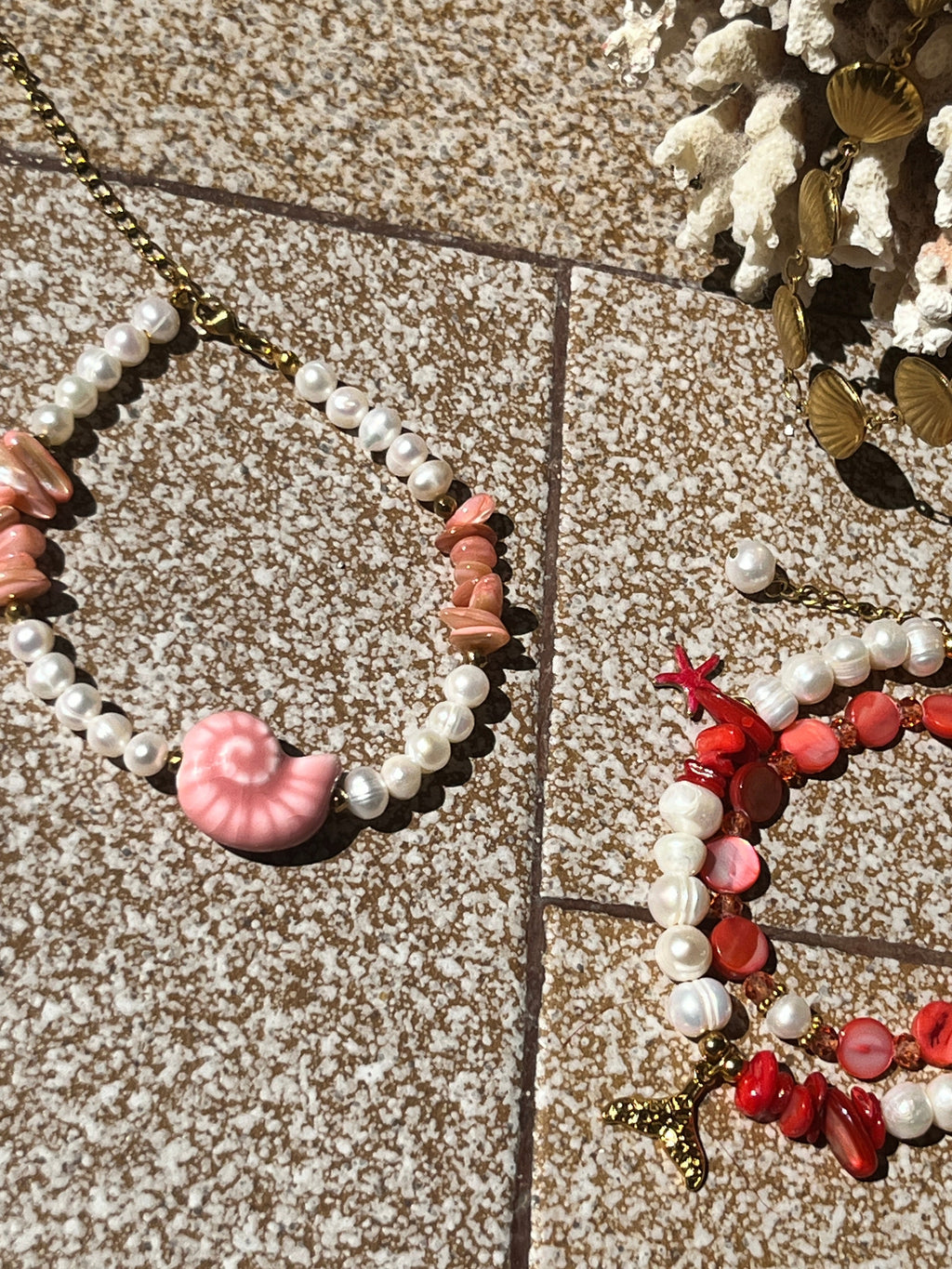 "Sirena Shell" Pink Nautilus Baroque Pearl Anklet - Sirena Jewelry
