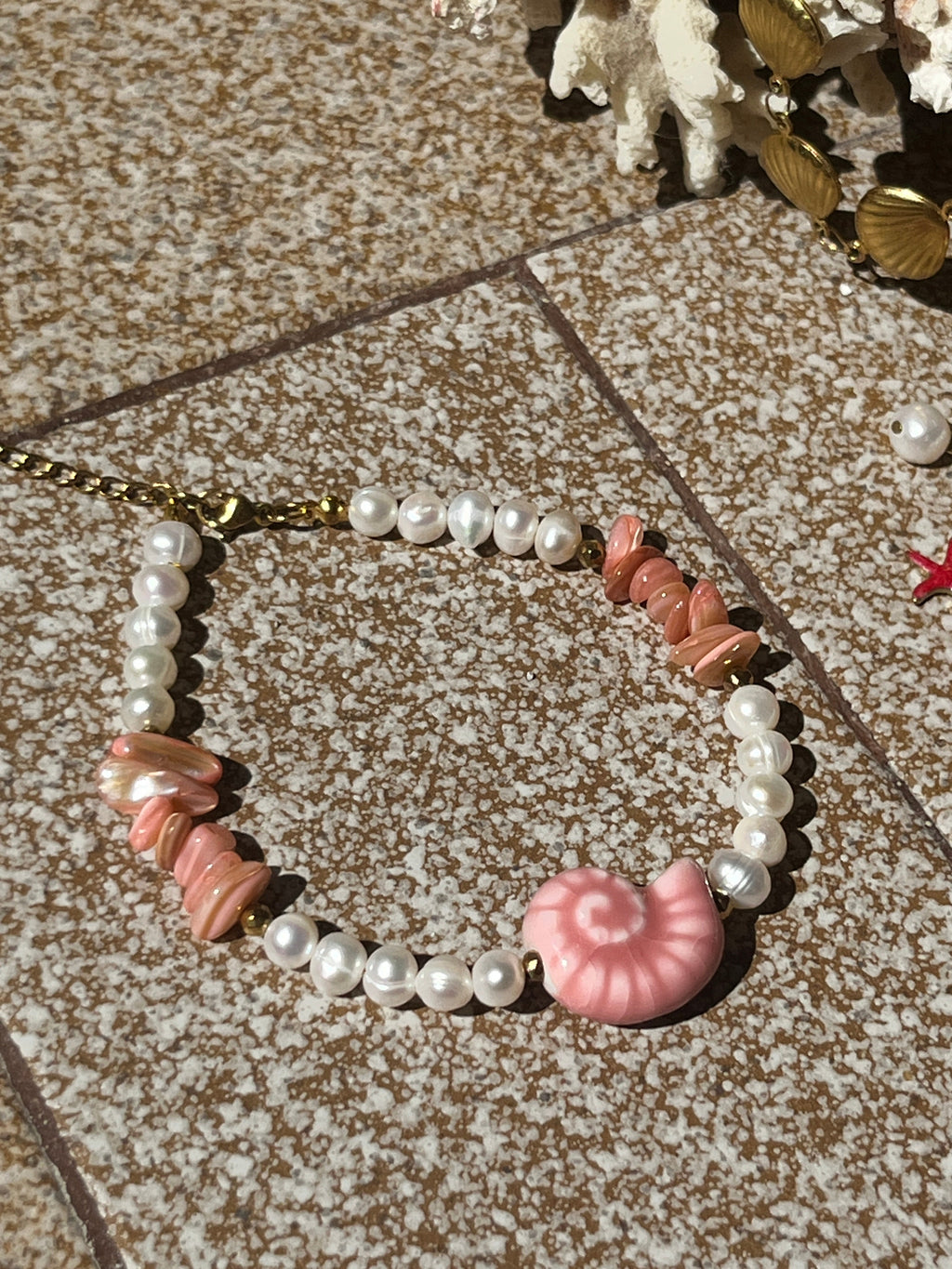 "Sirena Shell" Pink Nautilus Baroque Pearl Anklet - Sirena Jewelry