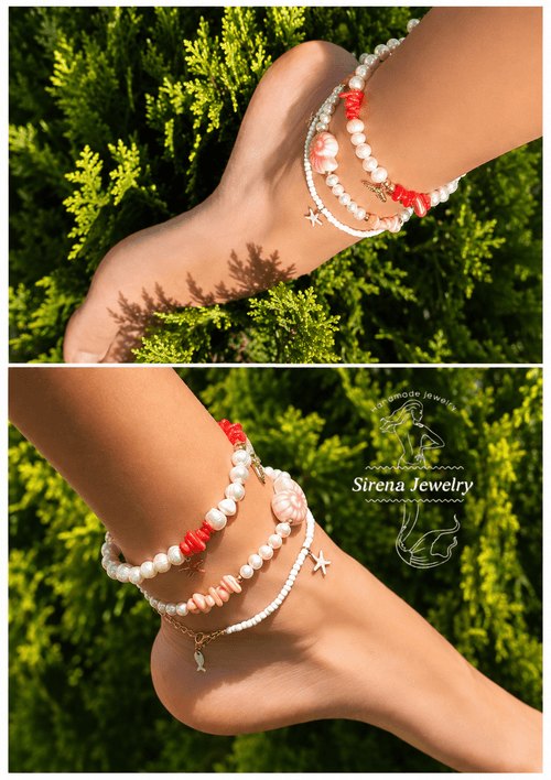"Sirena Shell" Pink Nautilus Baroque Pearl Anklet - Sirena Jewelry