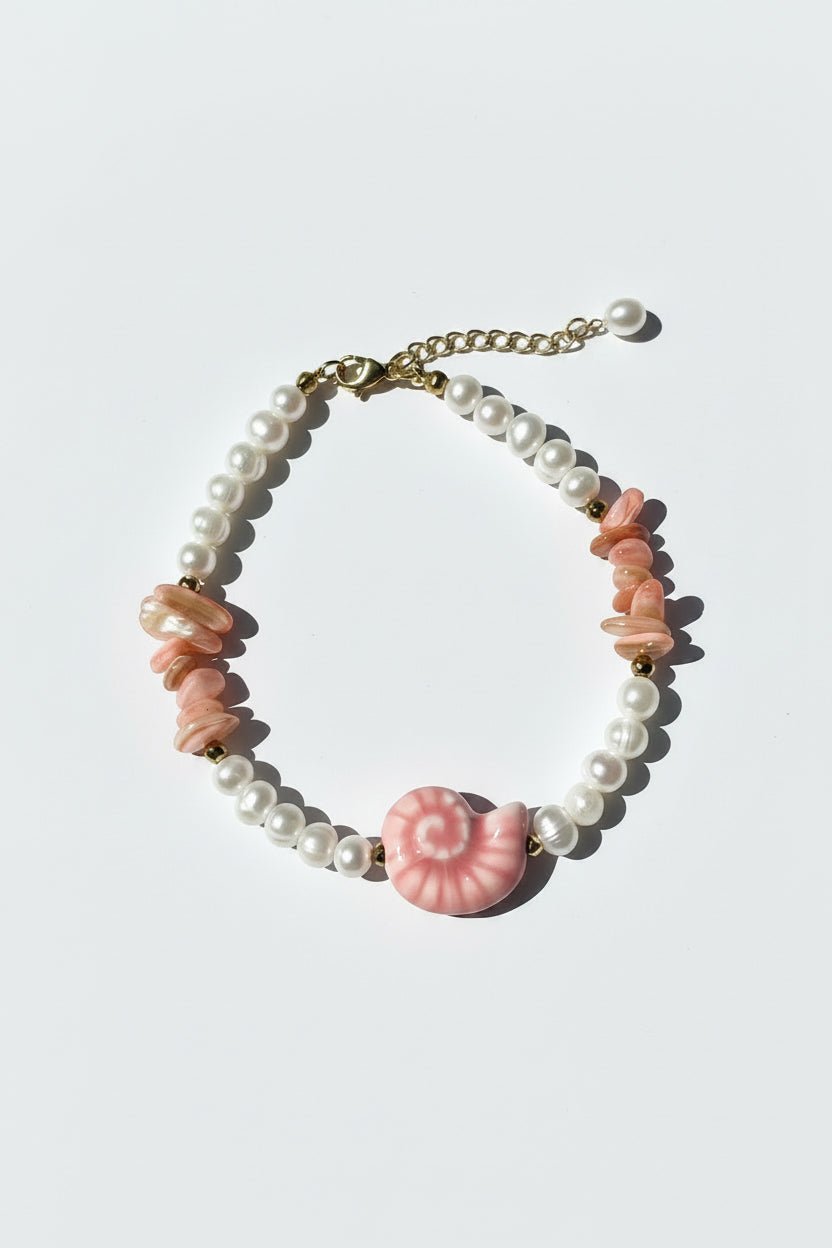 "Sirena Shell" Pink Nautilus Baroque Pearl Anklet - Sirena Jewelry