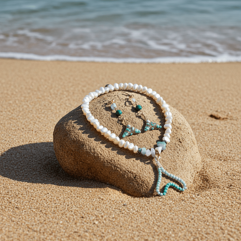 Siren’s Treasure Set – Pearl Necklace & Mermaid Tail Earrings - Sirena Jewelry