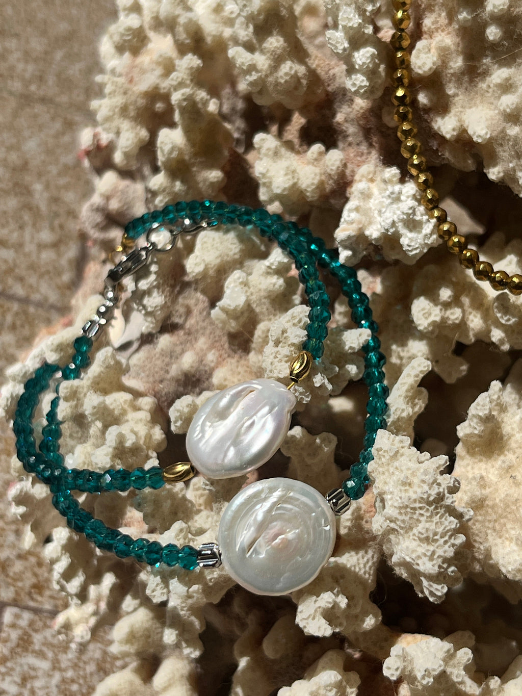 "Summer Nights" Baroque Pearl & Faceted Hematite Anklet - Sirena Jewelry