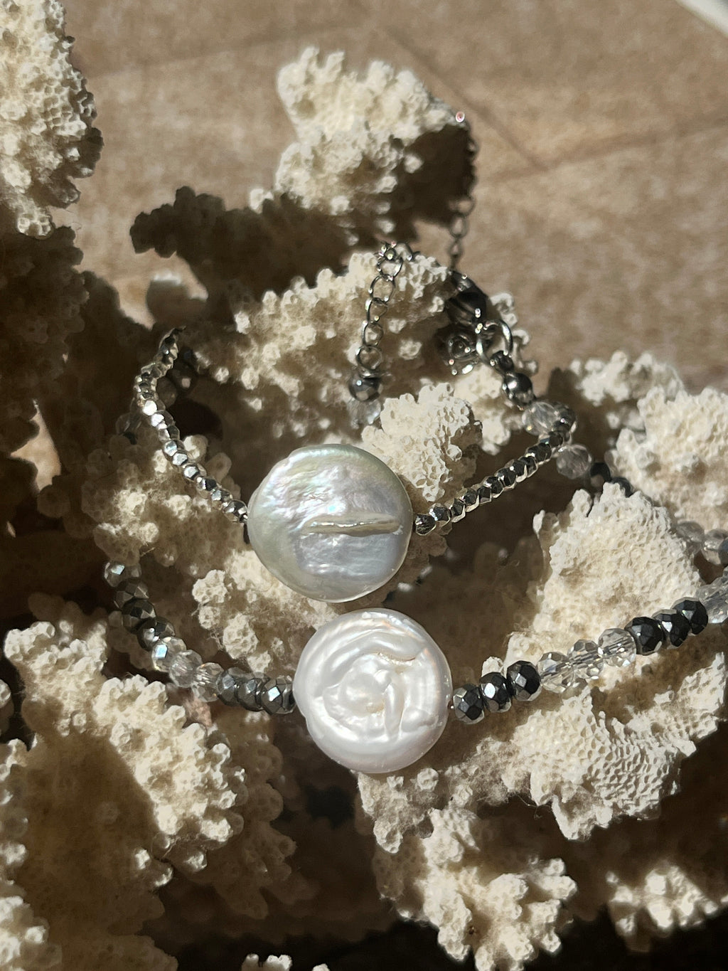 "Summer Nights" Baroque Pearl & Faceted Hematite Anklet - Sirena Jewelry